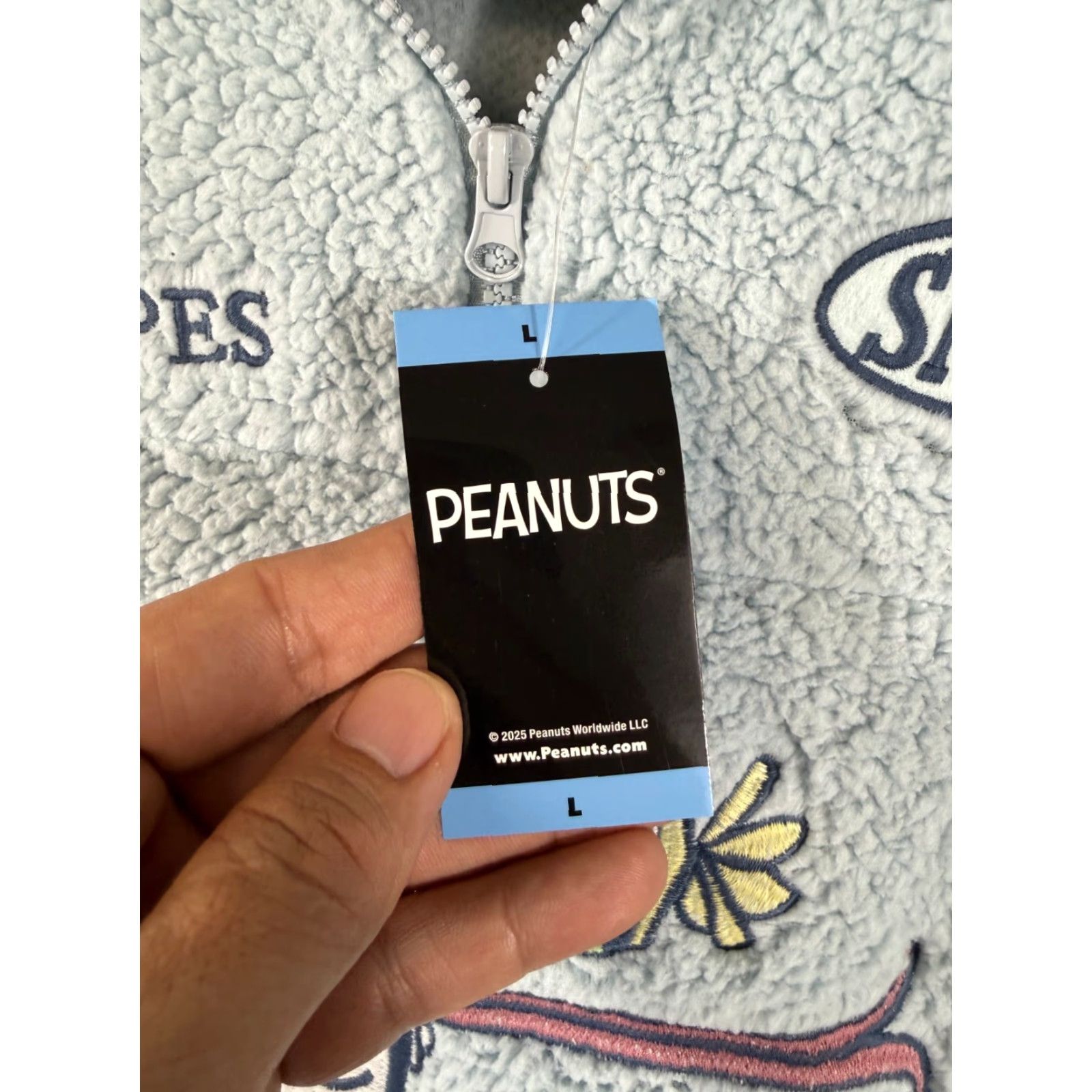Peanuts VINTAGE Peanuts Snoopy Sweater Women L Light Blue Winter Sherpa Quarter-Zip Pullover NWT Size L / US 10 / IT 46 - 6 Thumbnail