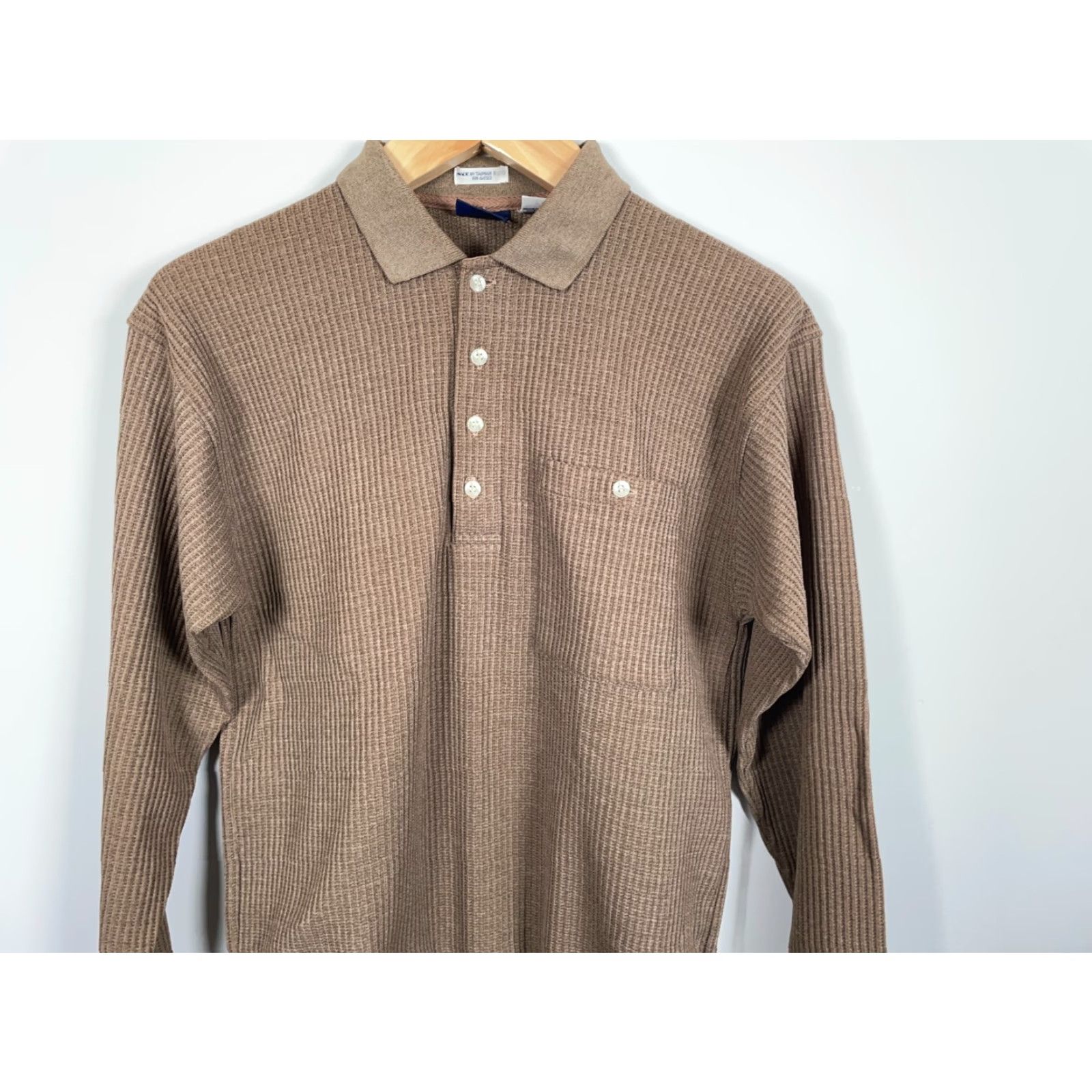 Vintage VINTAGE John Blair Polo Shirt Mens M Brown 90s Textured Waffle Knit Long Sleeve Casual Polo Size US M / EU 48-50 / 2 - 4 Thumbnail