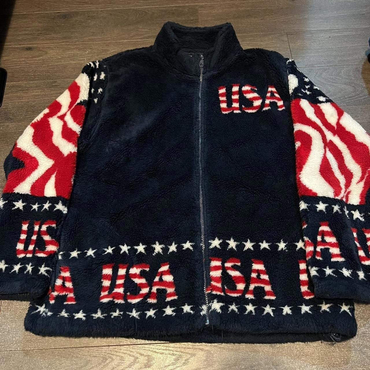 Designer Vintage Usa Flag Full Zip Collared Fleece Sweatshirt Size US M / EU 48-50 / 2 - 1 Thumbnail