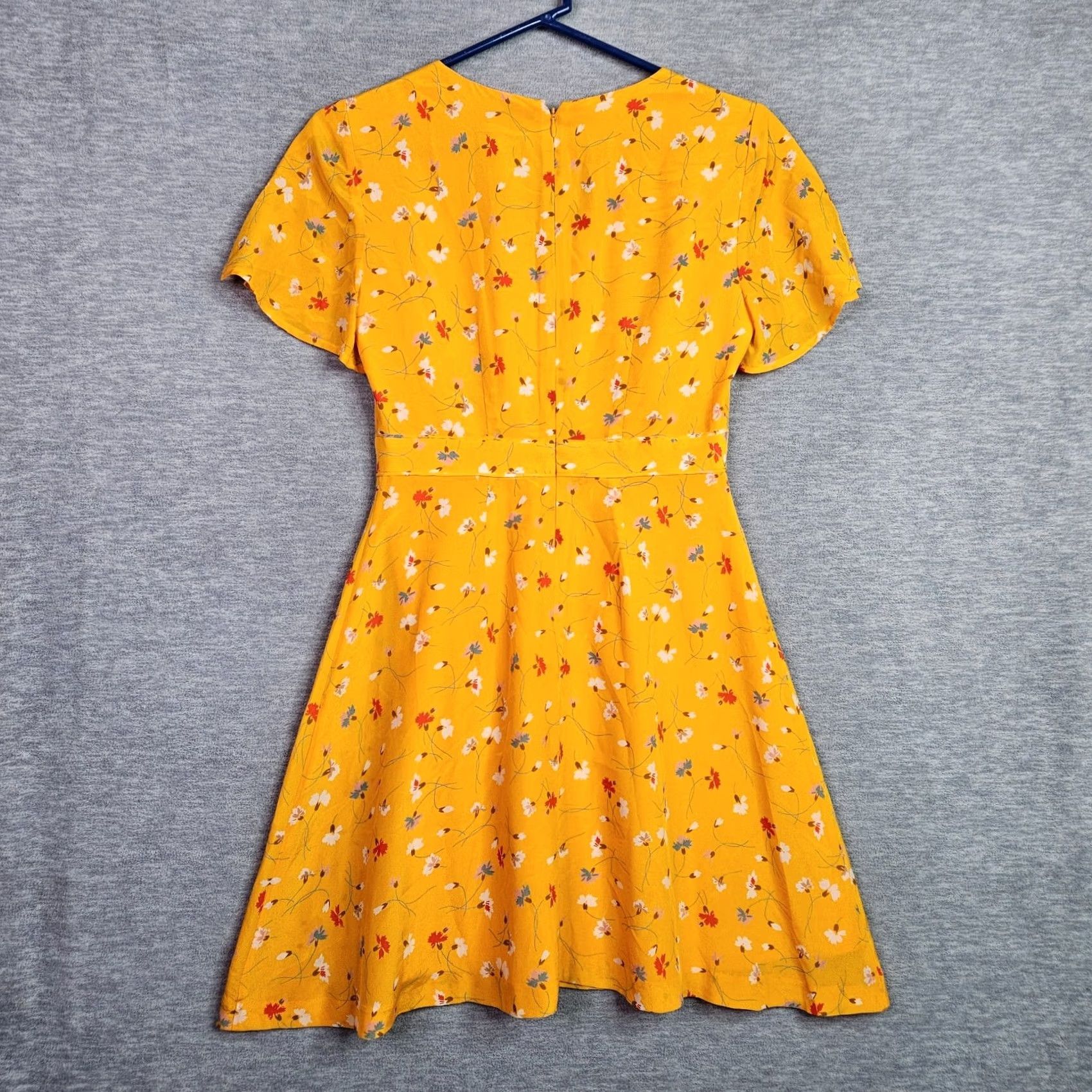 Madewell Madewell Dress Women's Sz 00 Yellow Floral Silk Short Sleeve V-Neck Fit & Flare Dress Size 24" / US 00 / IT 34 - 2 Thumbnail