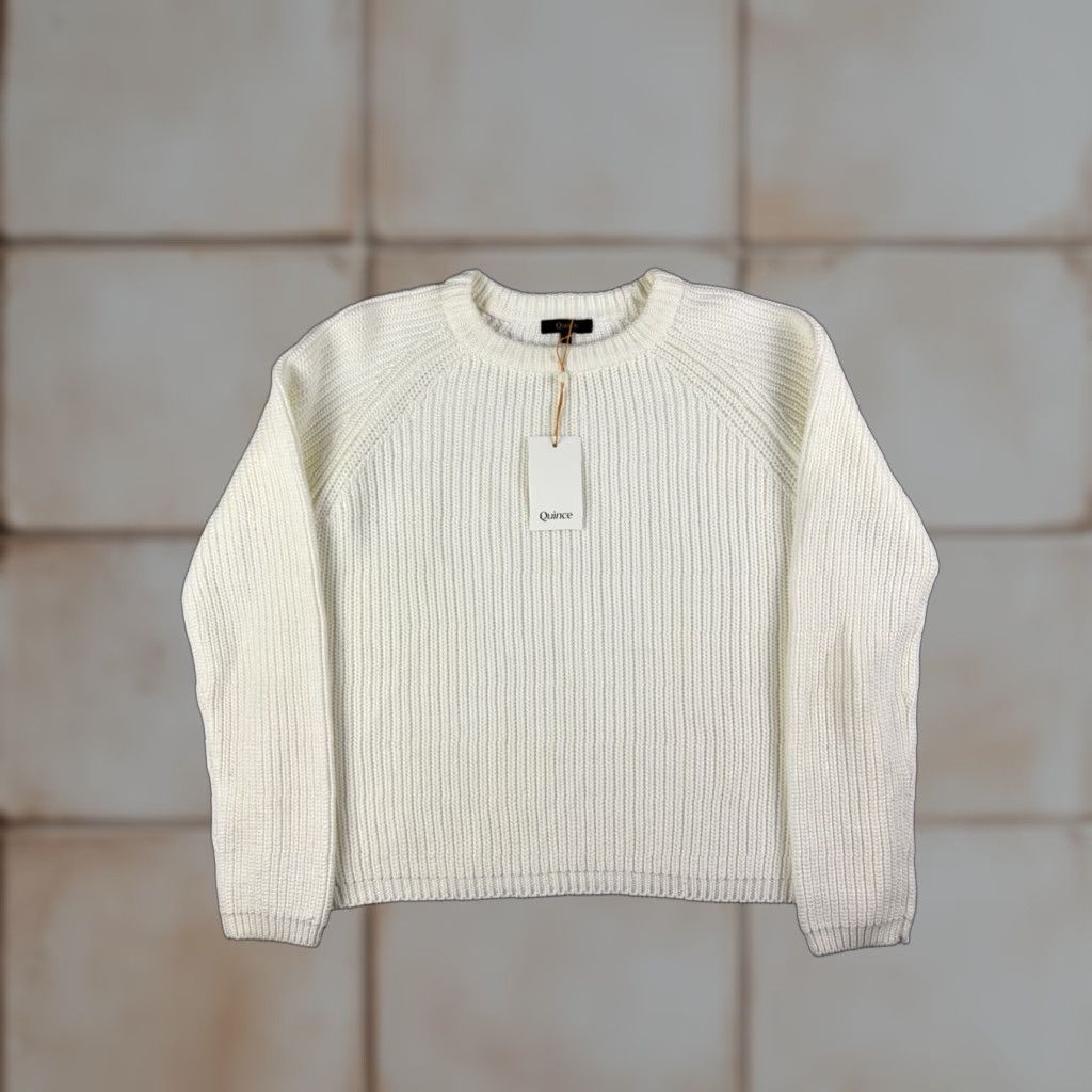Quince Quince Sweater Womens Small Ivory knit Pullover Crew Neck Fisherman Raglan Long Sleeve Solid Cotton Regular Knit Size S / US 4 / IT 40 - 1 Thumbnail