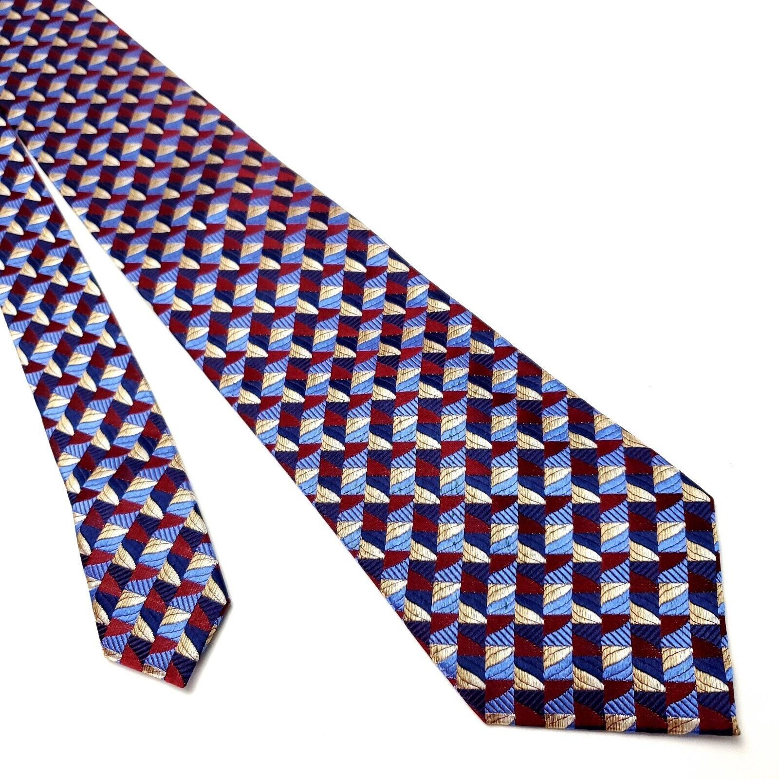 Pronto Uomo Pronto Uomo Couture Silk Tie Woven Red Blue Yellow Geometric Size ONE SIZE - 1 Thumbnail