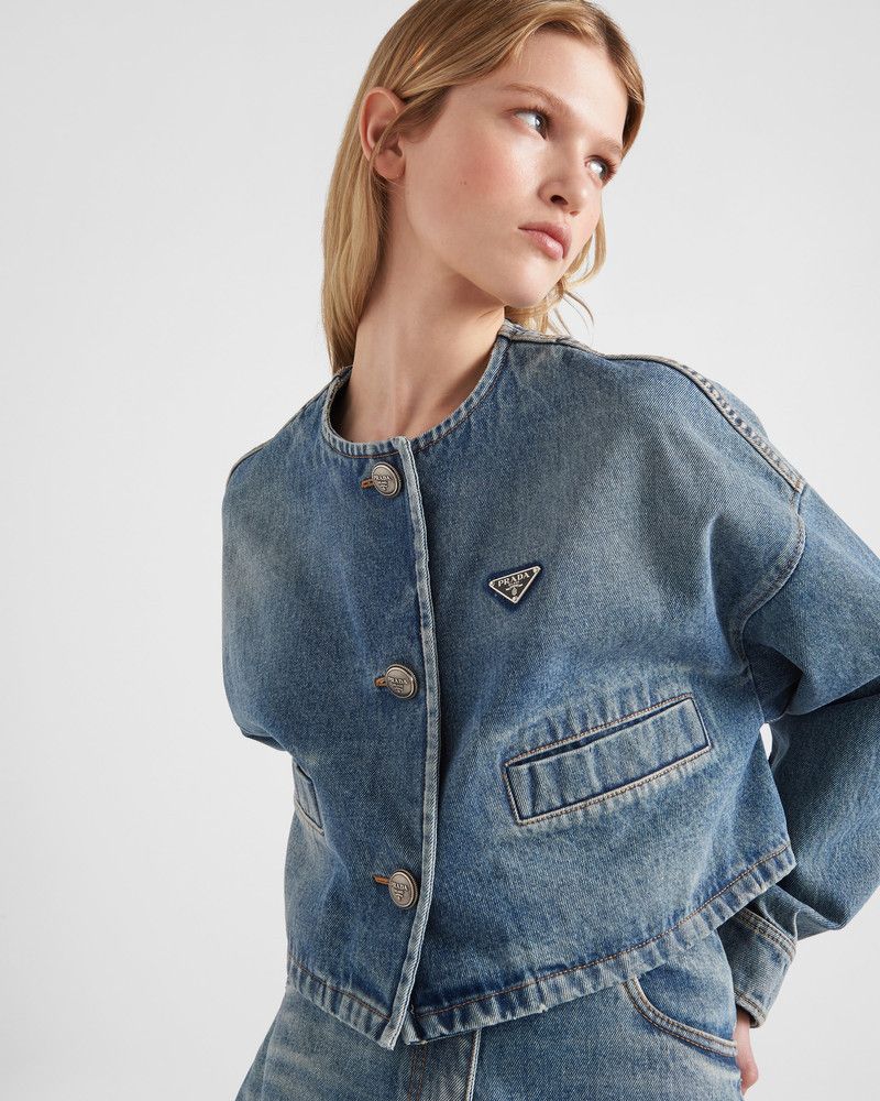 Prada o1B3y1r0426 Denim Blouson Jacket in Blue Size L / US 10 / IT 46 - 3 Thumbnail