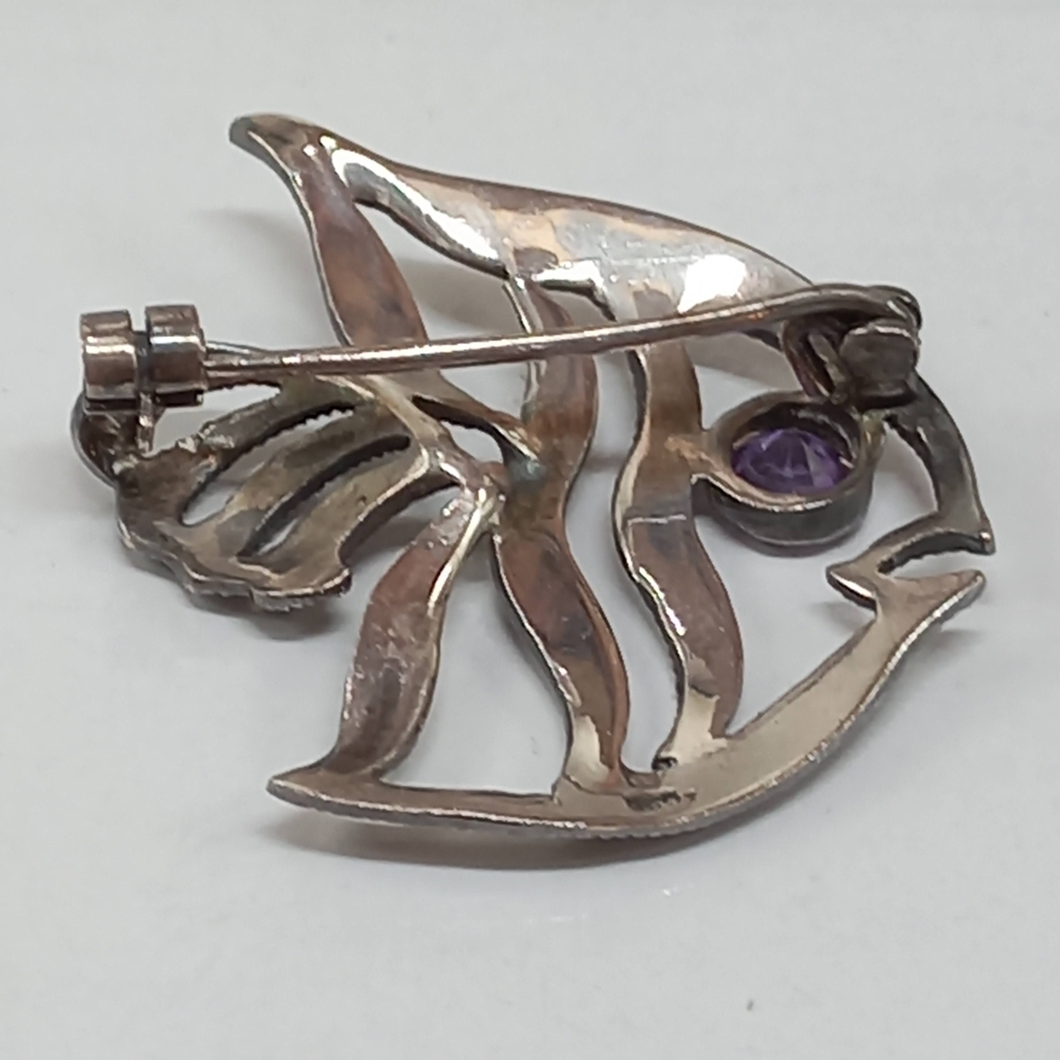 Sterling Silver Sterling FISH Vintage Marcasite Amethyst Brooch Pin Size ONE SIZE - 4 Thumbnail