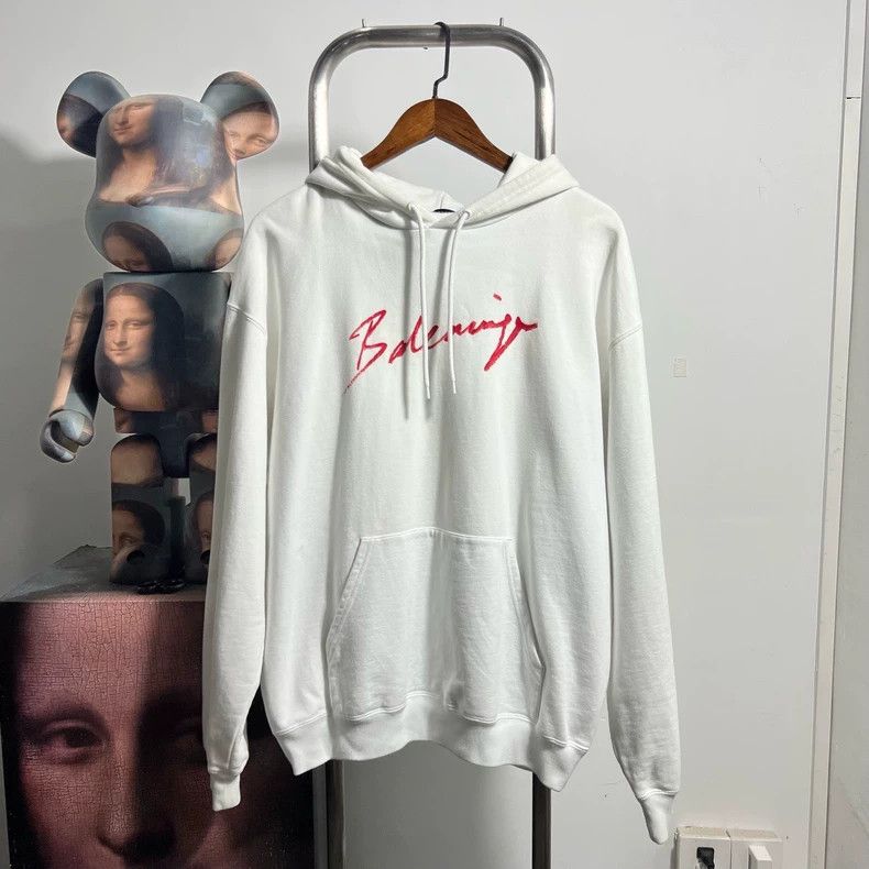 Balenciaga Balenciaga Script Logo White Hoodie - dmc Size US M / EU 48-50 / 2 - 1 Thumbnail