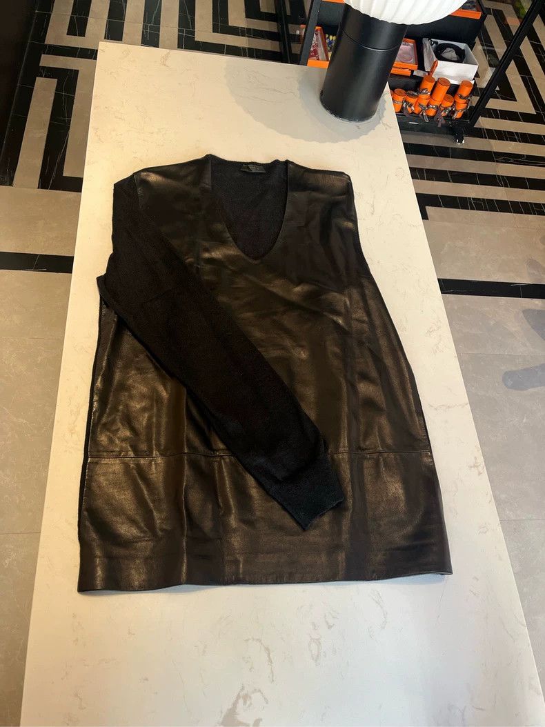 Prada Leather Paneled Knit Top