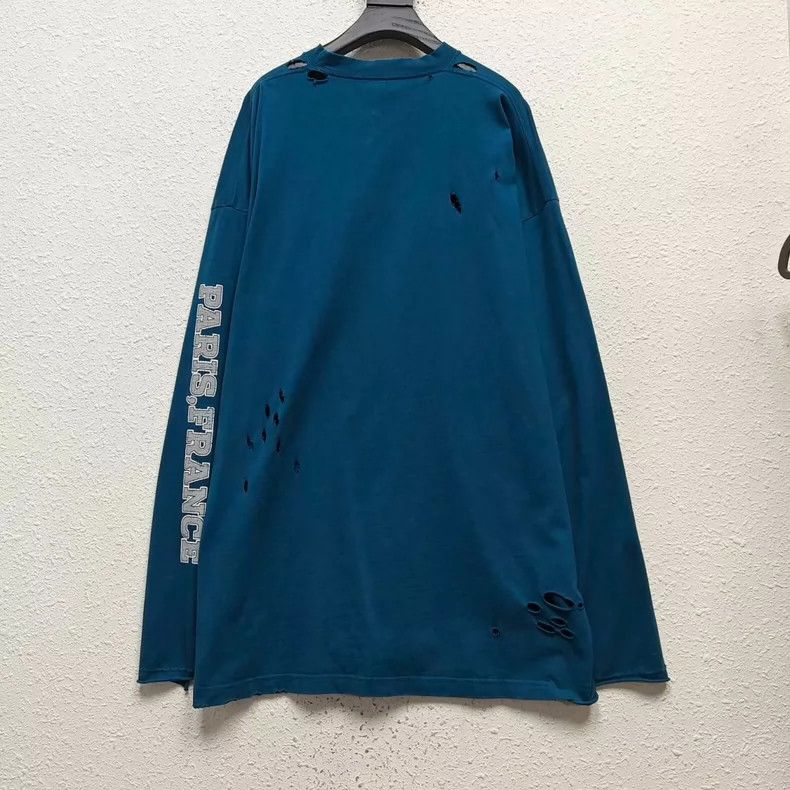 Balenciaga Double B Destroy Logo Ripped Distressed Long Sl