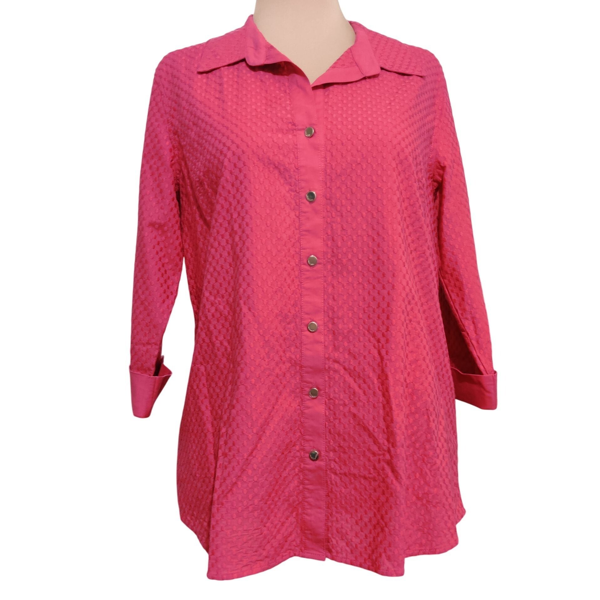 Anne Klein Anne Klein L Pink Textured Button Up Shirt Collared 3/4 Slee Size L / US 10 / IT 46 - 1 Thumbnail