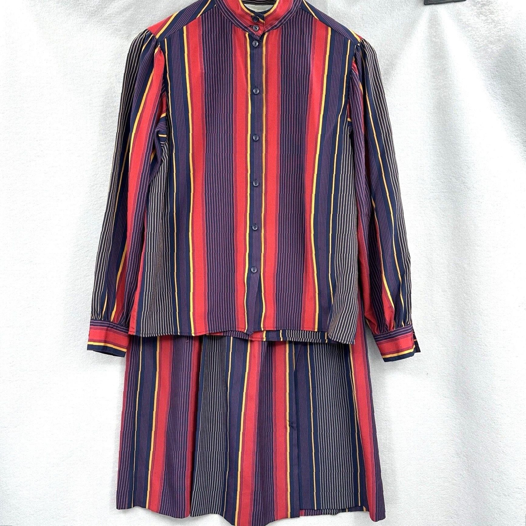 Vintage VINTAGE Intuitions Skirt (Women) Blouse Set M Striped Blue 60s A-Line Knee Length Bohemian Festival Classic Read Men? No. Size M / US 6-8 / IT 42-44 - 2 Thumbnail