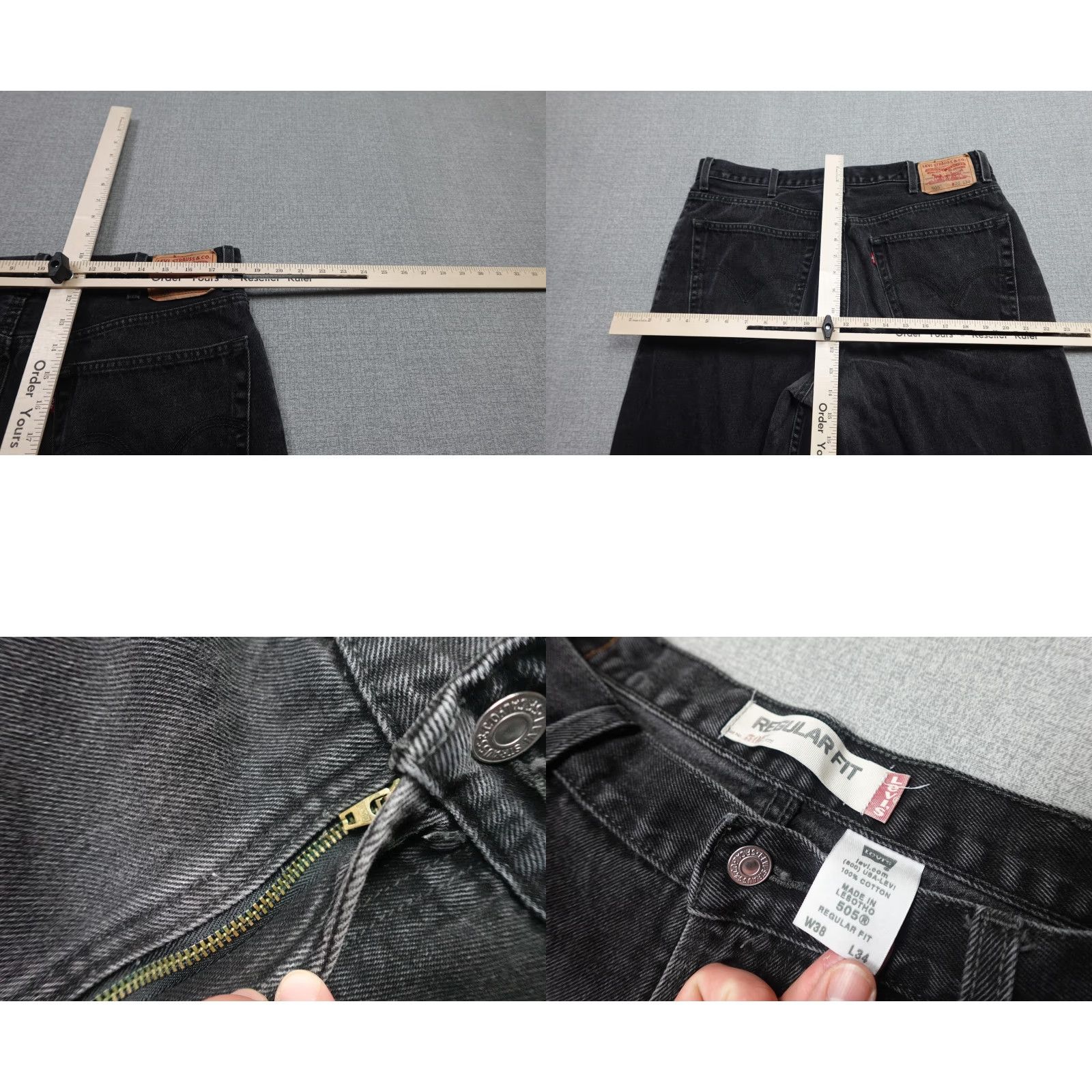 Levi's Levi’s 505 Jeans Mens Regular Fit Black Charcoal Wash Denim Straight Leg 38x34 Cotton Zip Pocket Leather Patch Red Tab Size US 38 / EU 54 - 8 Thumbnail