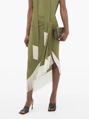 Balmain o1y0625 Midi Skirt in Military Green/White Size 28" / US 6 / IT 42 - 3 Thumbnail