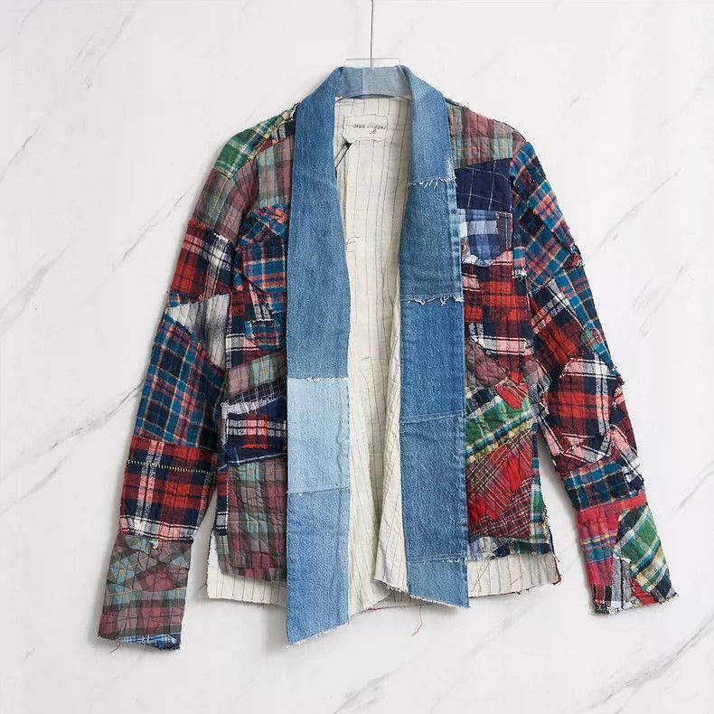 Greg Lauren greg laurenMen's plaid patchwork cardigan shirt 2505-Nextar Size US M / EU 48-50 / 2 - 1 Thumbnail