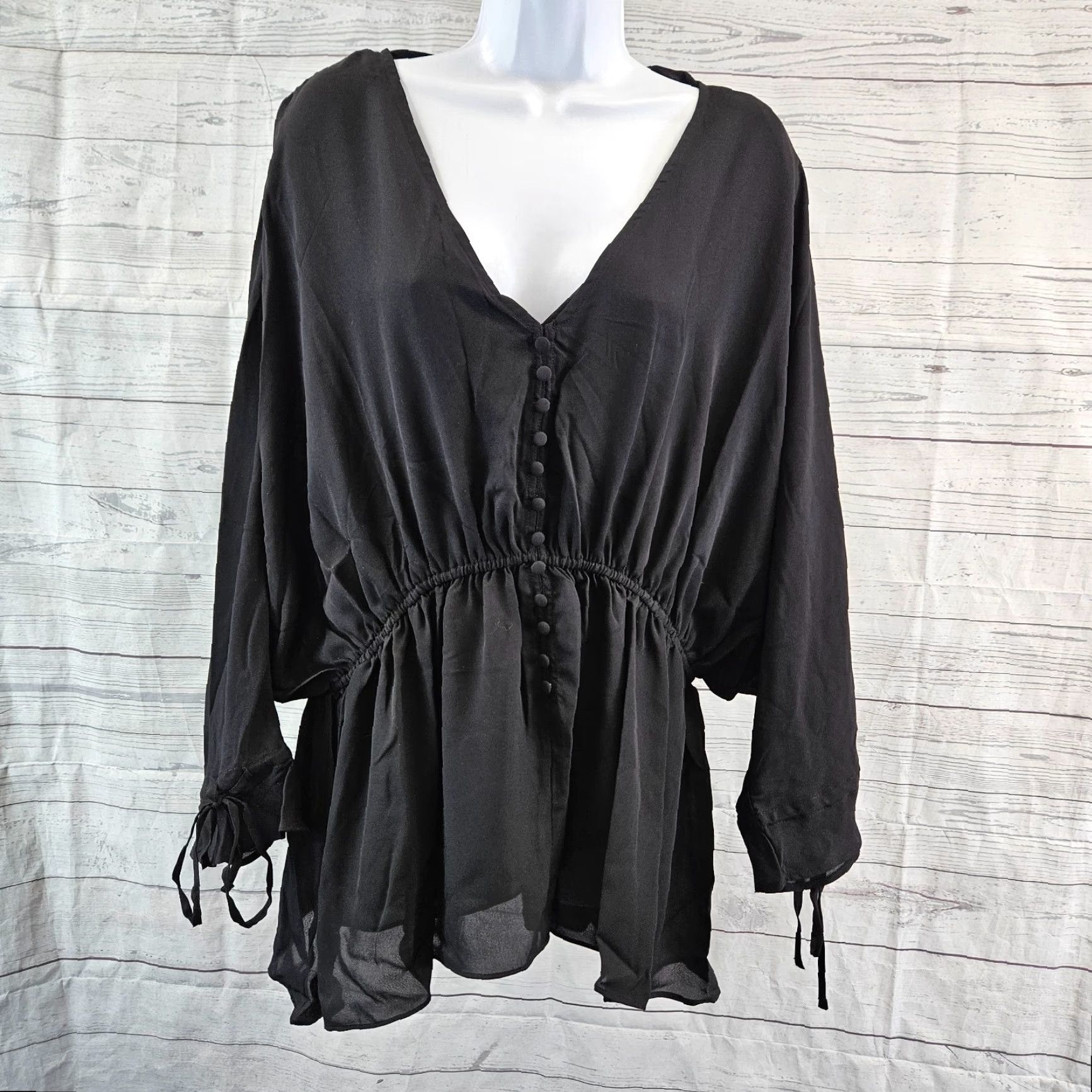 Elizabeth and James VINTAGE Textile Elizabeth and James Womens Top XL Solid Black V-Neck Dolman Sleeves Size XL / US 12-14 / IT 48-50 - 2 Thumbnail