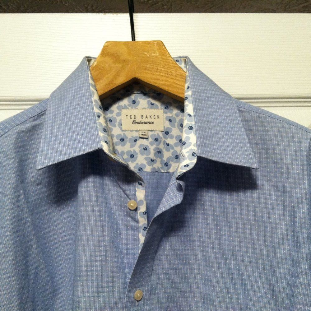 Ted Baker TED BAKER MENS BLUE 100%COTTON CASUAL SHIRT SIZE: 17.5/34-35 Size US XL / EU 56 / 4 - 1 Thumbnail