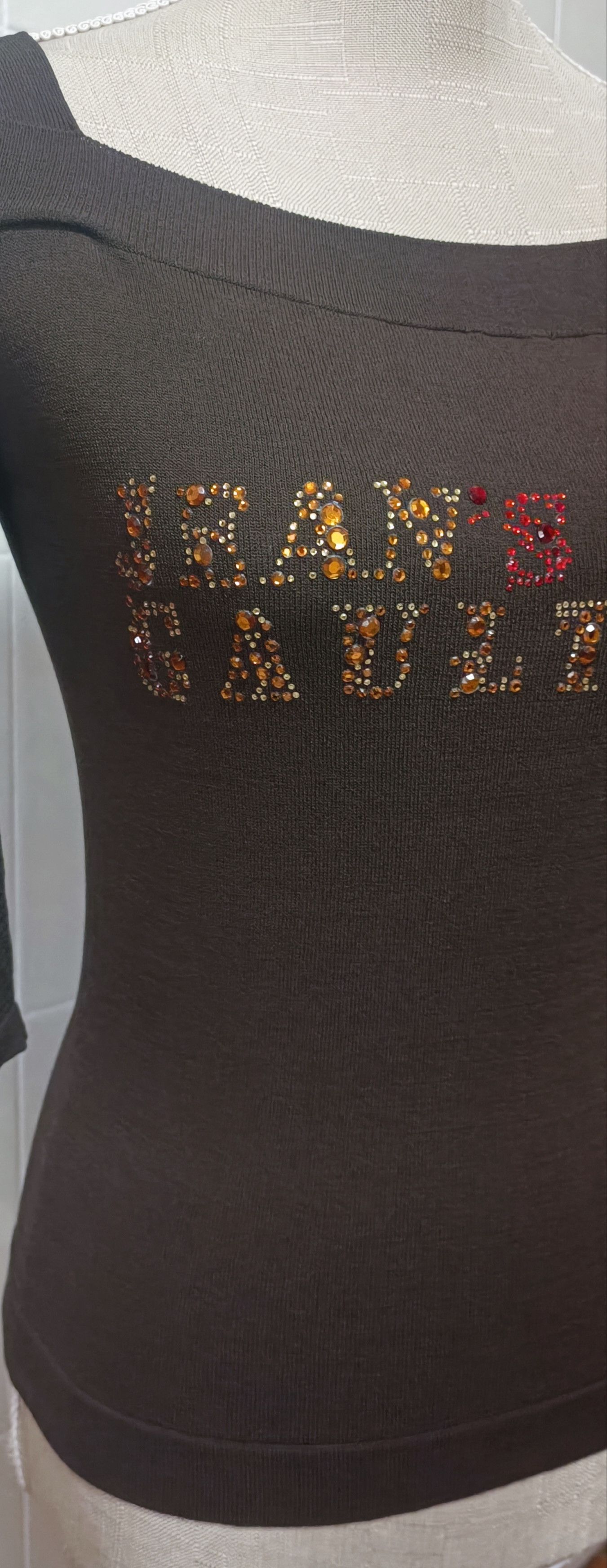 Jean Paul Gaultier Chocolate brown top with yellow and red rhinestones Size S / US 4 / IT 40 - 13 Thumbnail