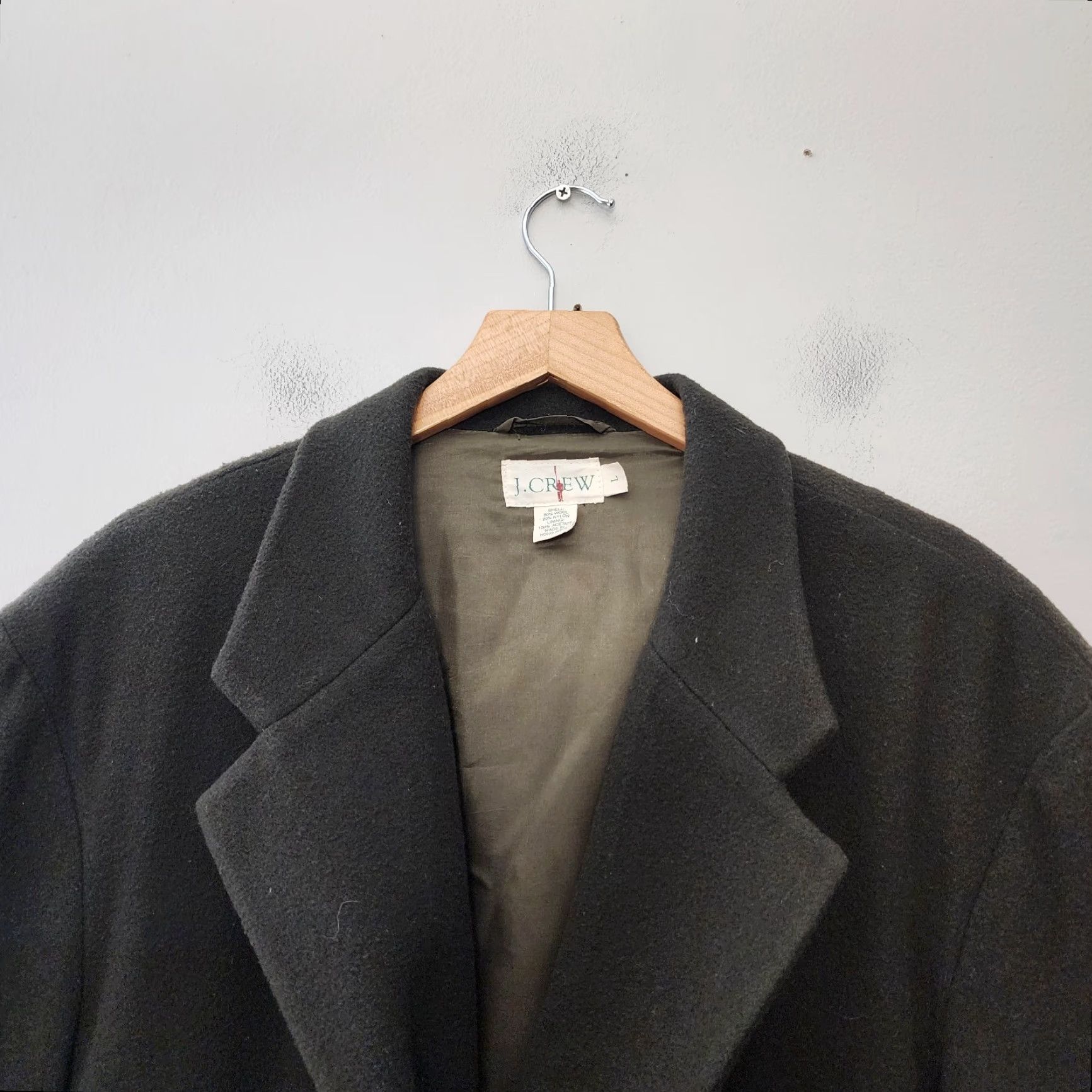 J.Crew VINTAGE J.CREW Blazer Coat Mens Large Wool Blend Green Jacket 90s Y2k Overcoat Mens Size 42R - 4 Thumbnail