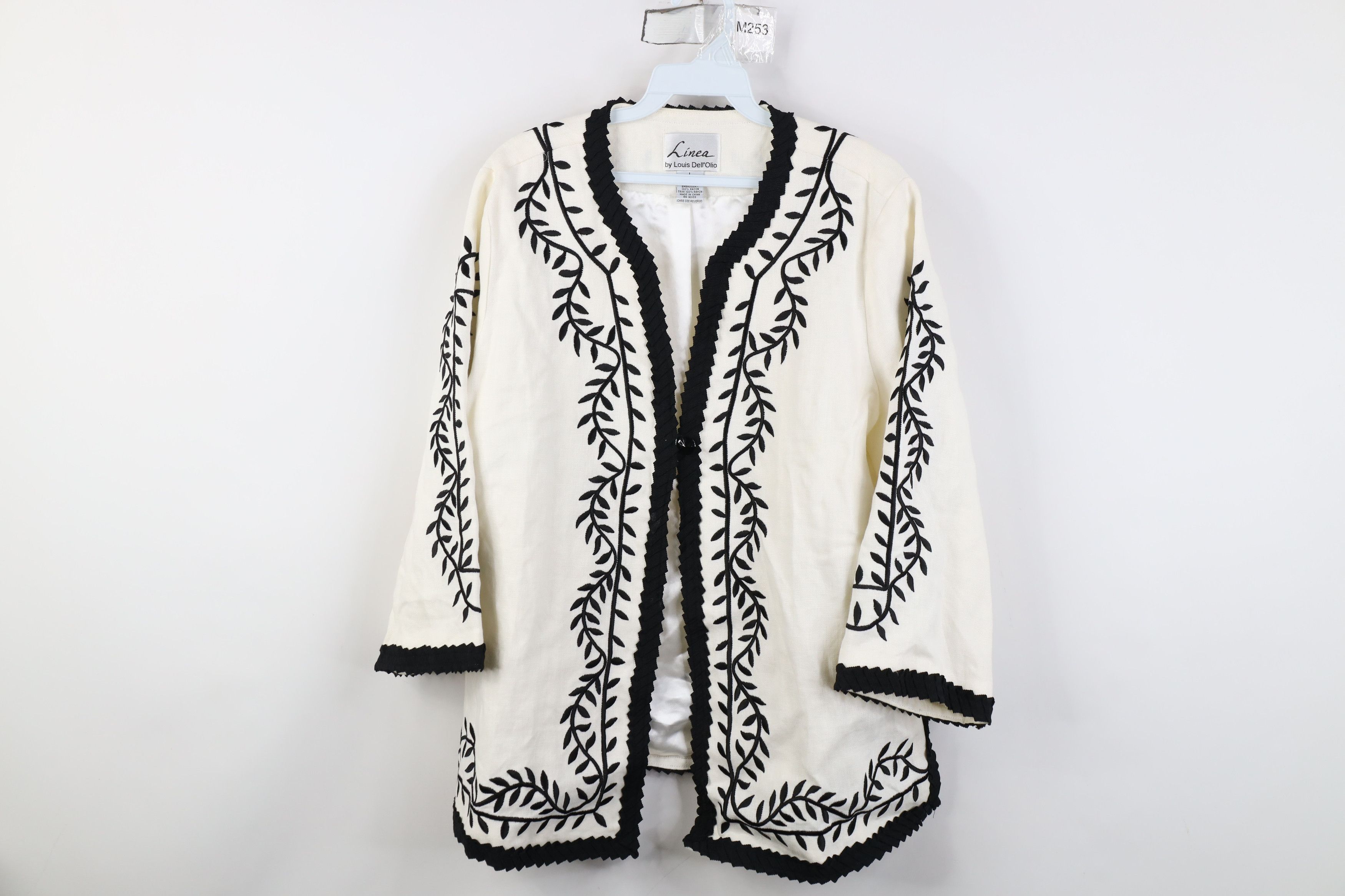 Vintage Vintage 90s Streetwear Embroidered Leaf Blazer Jacket White Size L / US 10 / IT 46 - 1 Thumbnail