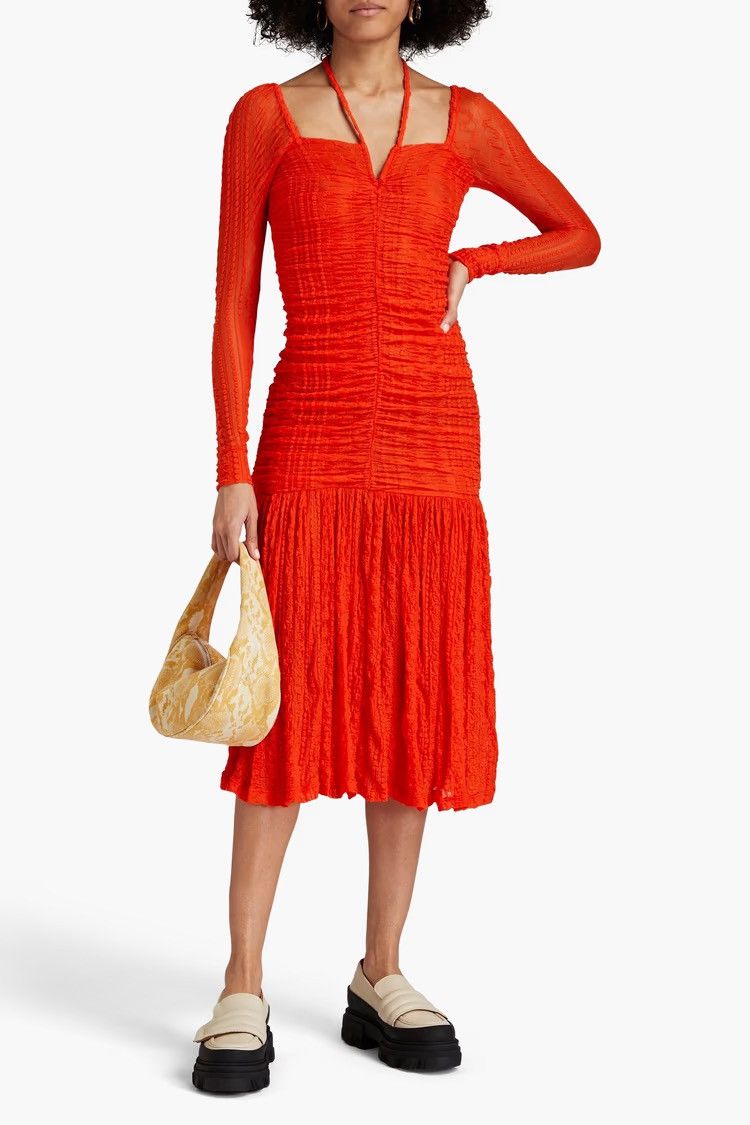 Ganni GANNI Ruched stretch-cloqué halterneck midi dress EU 38 Size M / US 6-8 / IT 42-44 - 2 Thumbnail