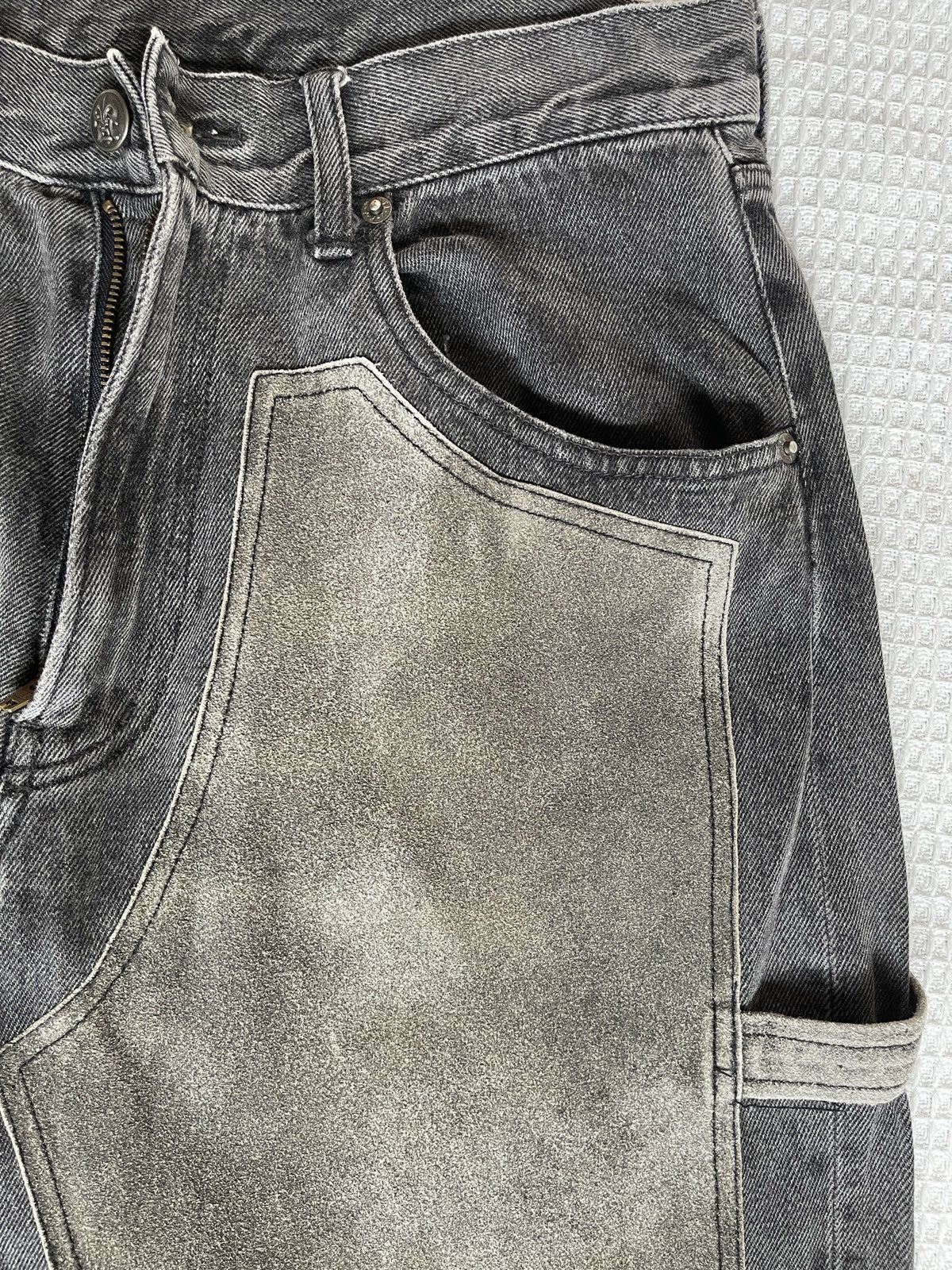 PPFM Vintage’90s🔥PPFM🔥Double Knee Leather Part CowHide Jeans Size US 31 - 15 Thumbnail