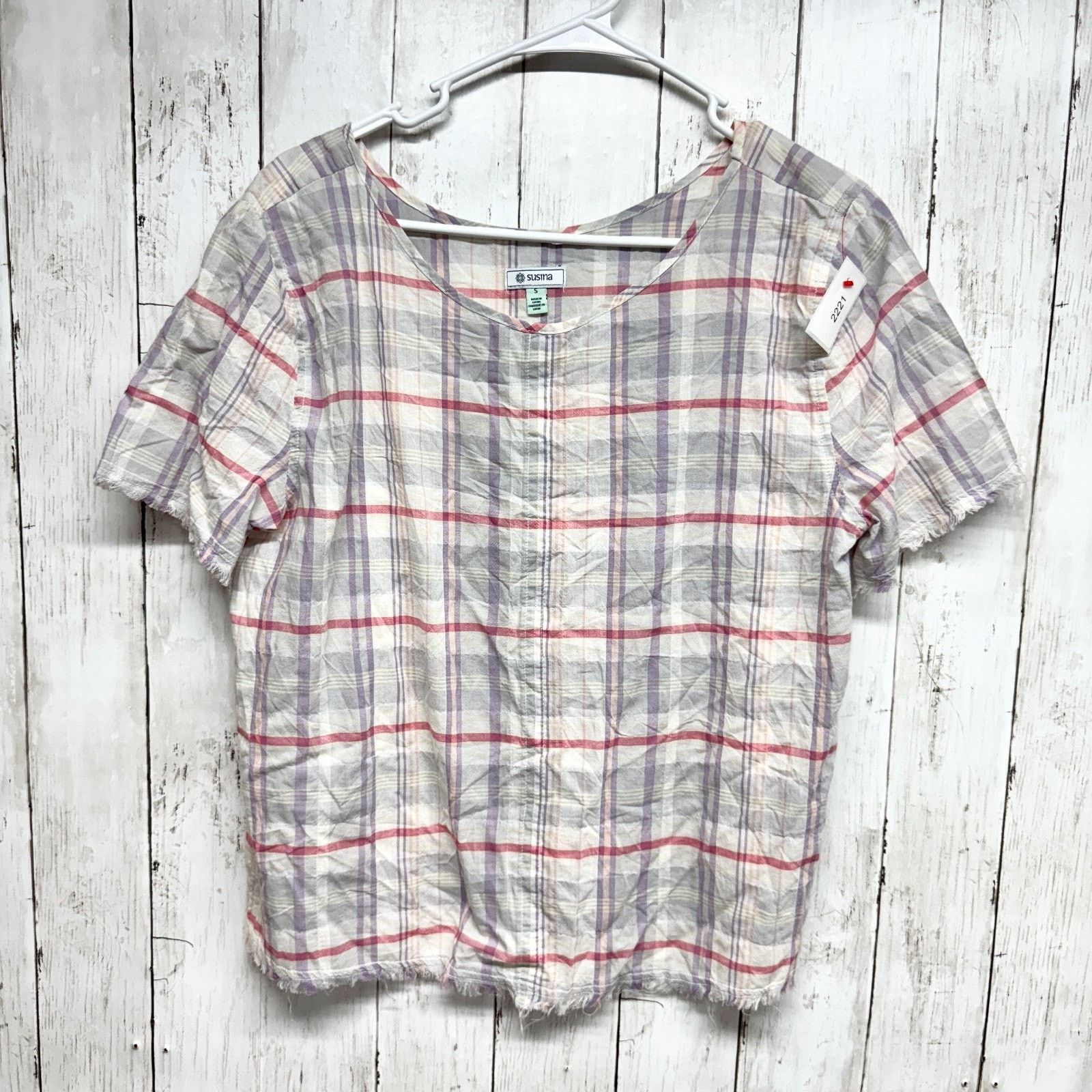 Other Susina Top Size Small Multicolor Plaid Short Sleeve Blouse Size S / US 4 / IT 40 - 1 Thumbnail