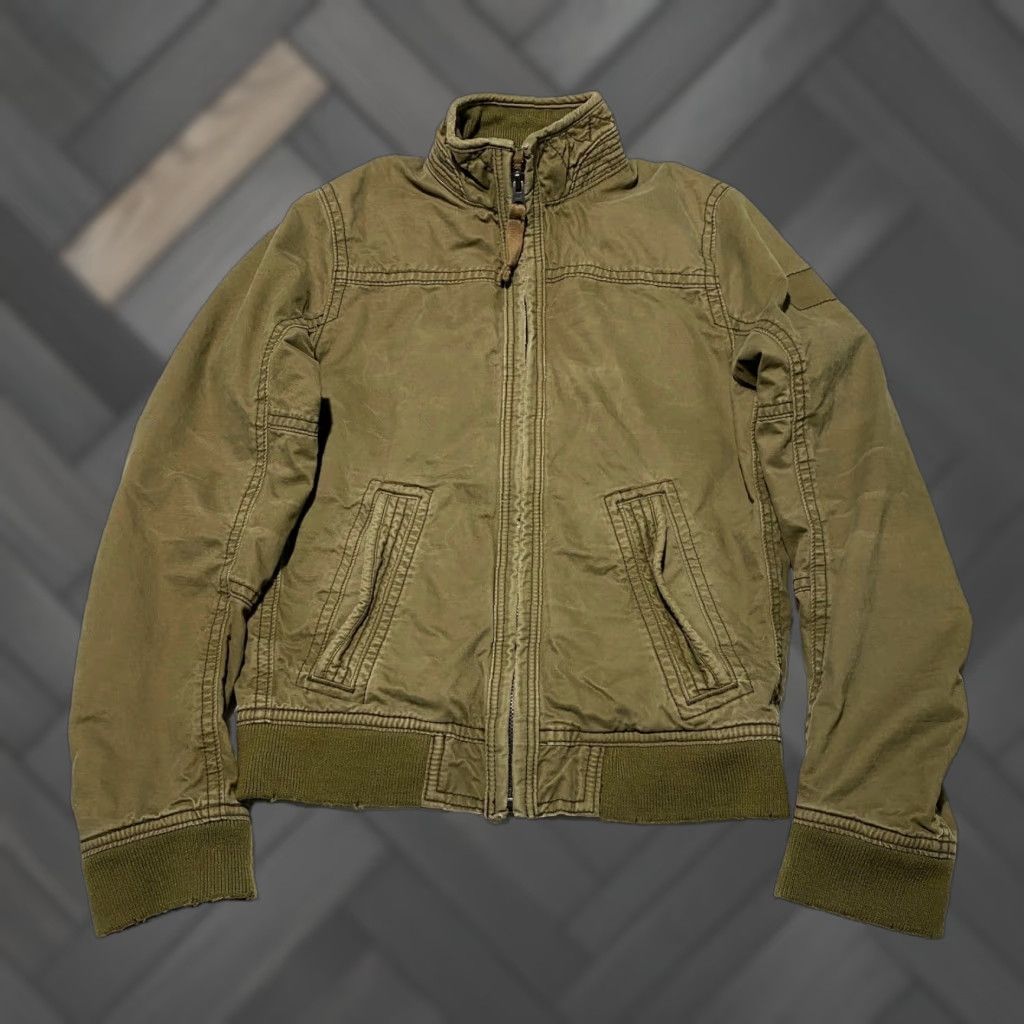 Abercrombie & Fitch VINTAGE Abercrombie & Fitch Men's Bomber Jacket Olive Green XL Cotton Canvas Full Zip Stand-Up Collar Casual Size US XL / EU 56 / 4 - 1 Thumbnail