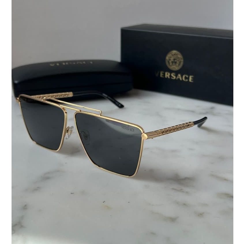 image of Versace Ve2266 Flat Top Sunglasses In Gold Grey, Men's