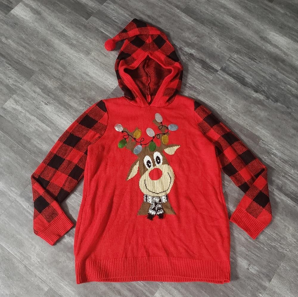 Rap Tees Red Black Xmas Reindeer Plaid Hoodie Size 3XL / US 20-22 - 1 Thumbnail