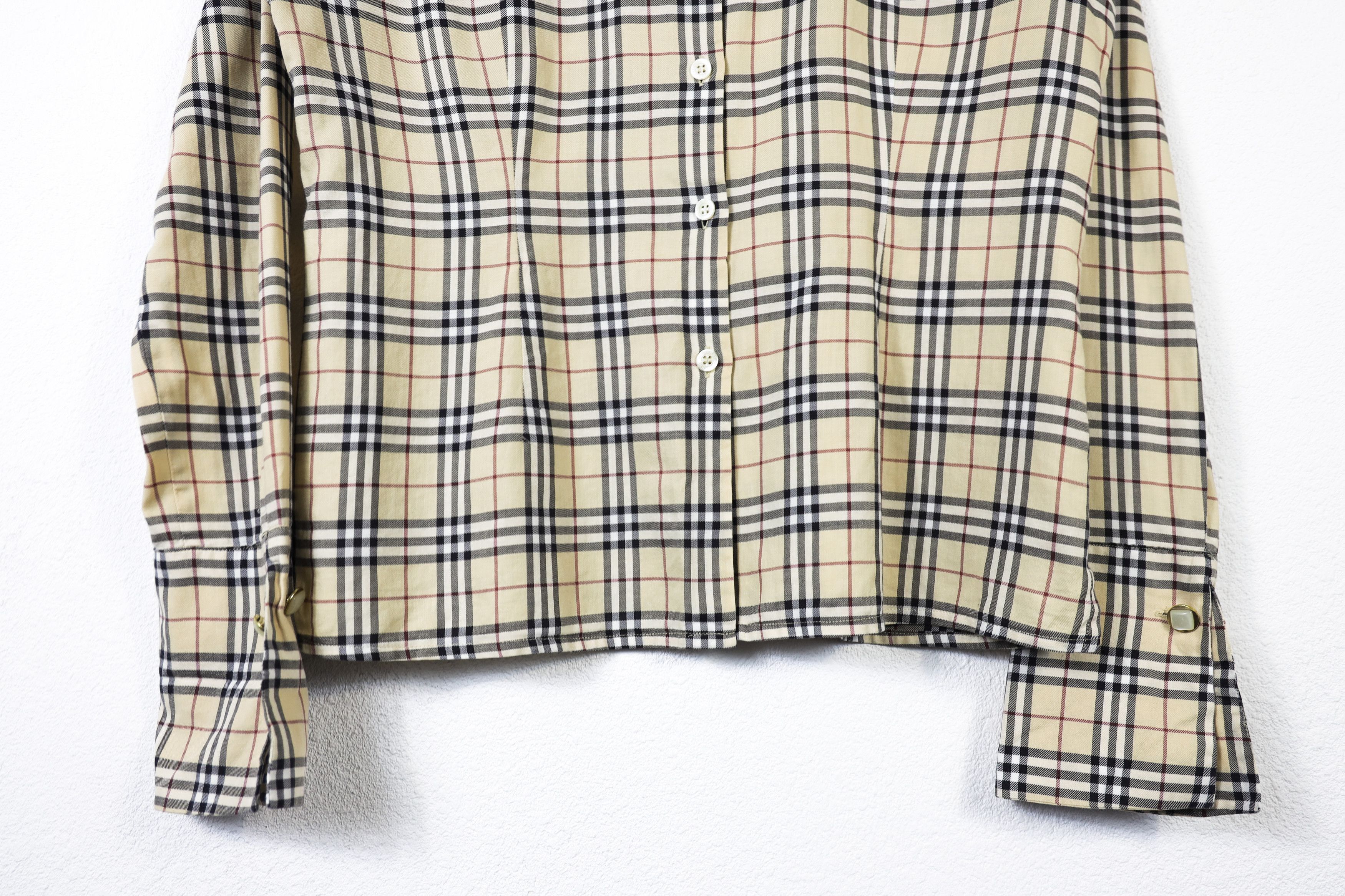 Burberry × Vintage Womens Burberry Vintage Beige Nova Check Cufflinks Shirt Size L / US 10 / IT 46 - 3 Thumbnail