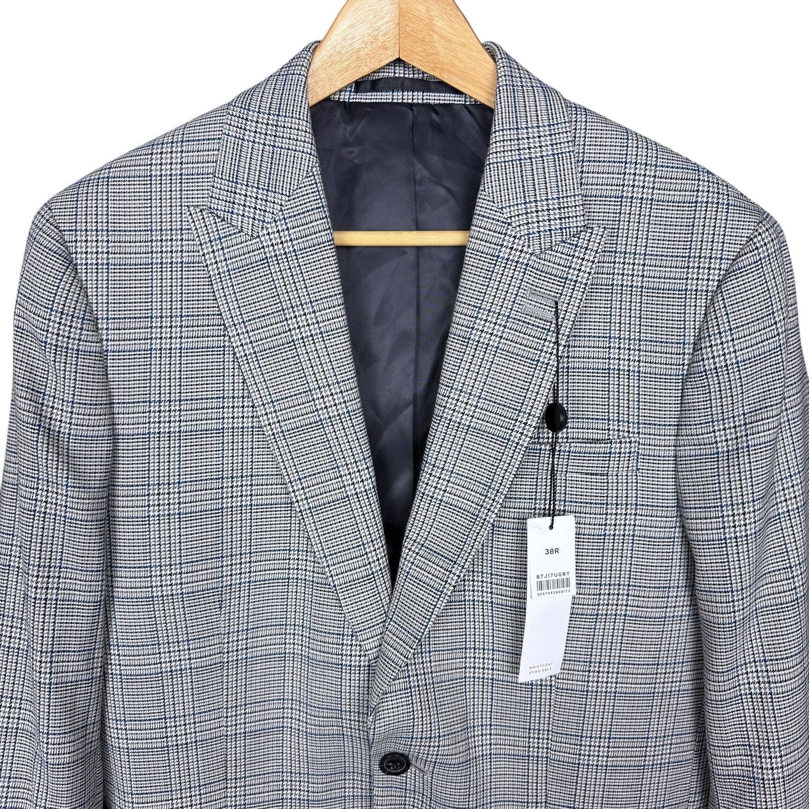 Topman Topman Slim Fit Plaid Blazer 38R Gray Blue NWT Sport Coat Size 38R - 4 Thumbnail