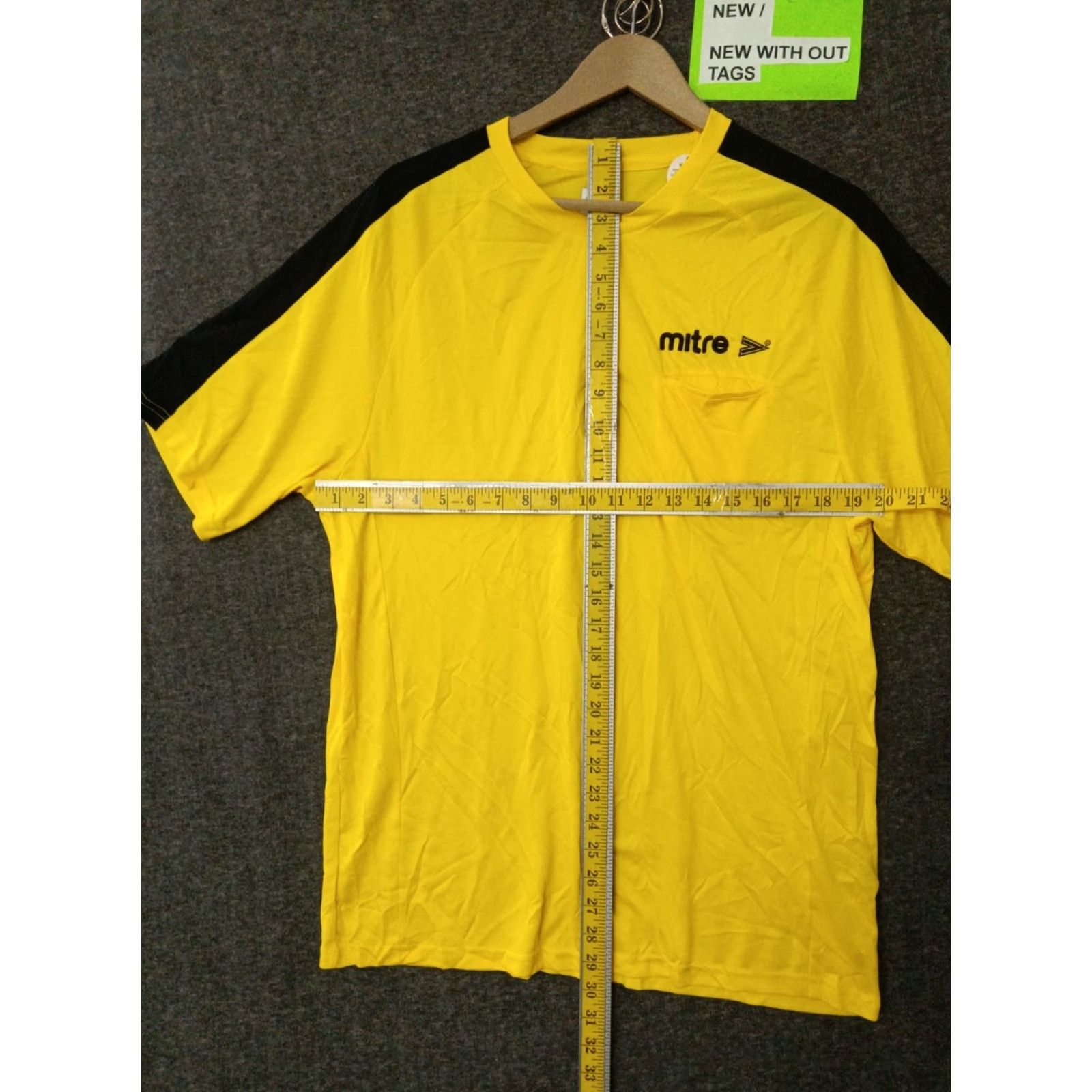 Vintage Mitre Mens Short Sleeve Soccer Shirt Yellow Crew Neck Black Stripe M/L Shirt Mens Yellow Soccer Shirt Size US M / EU 48-50 / 2 - 4 Thumbnail