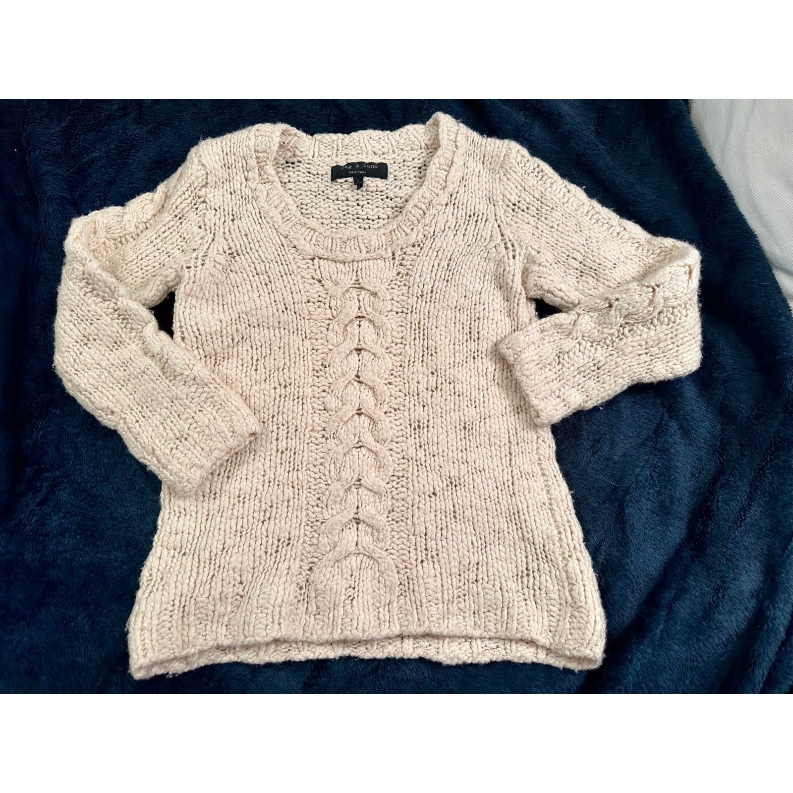 Rag & Bone RAG & BONE IVORY SILK WOOL BLEND NUBBY KNIT CABLE SWEATER ...