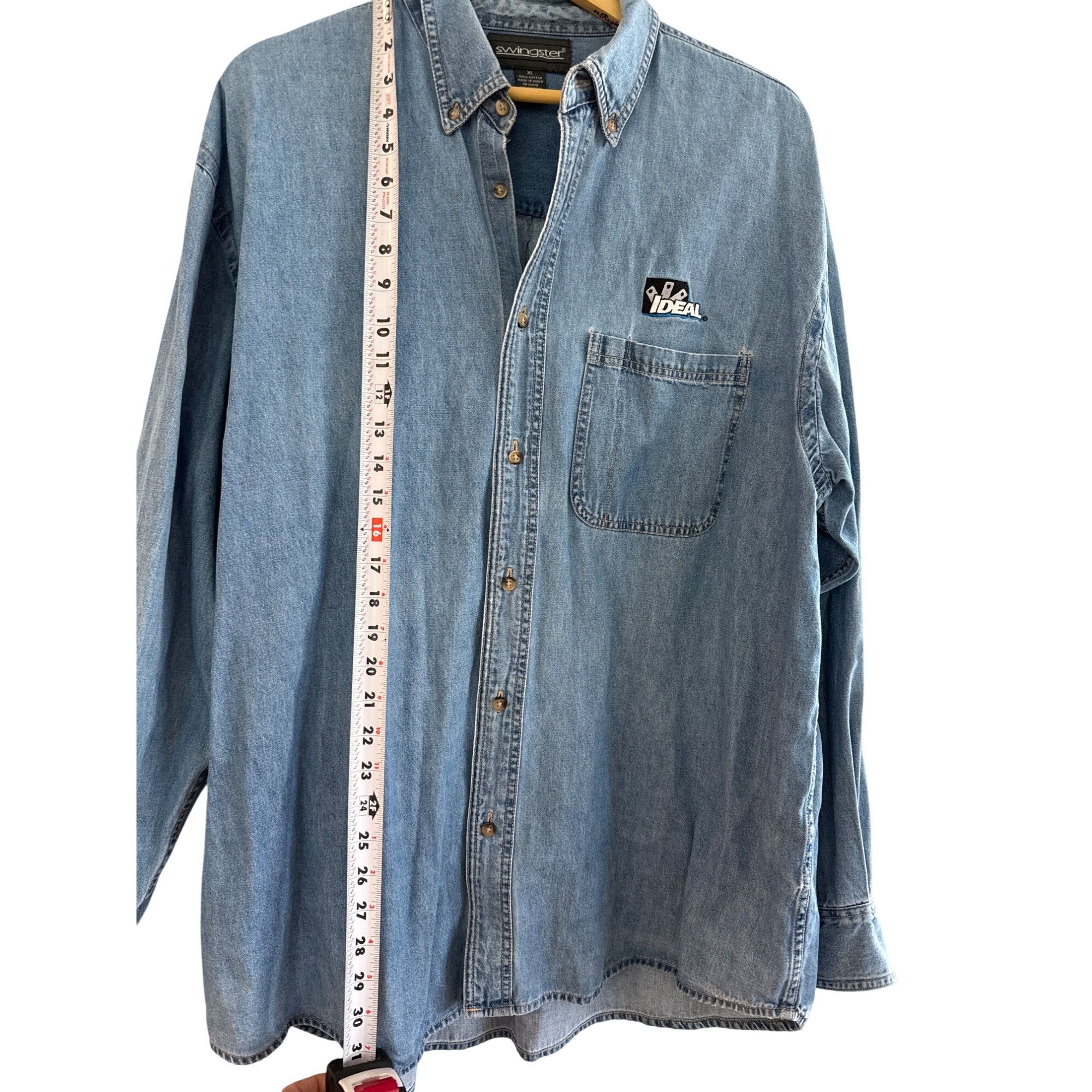 Swingster Vintage 90s Swingster XL Denim Shirt Ideal Logo Blue Size US XL / EU 56 / 4 - 6 Thumbnail