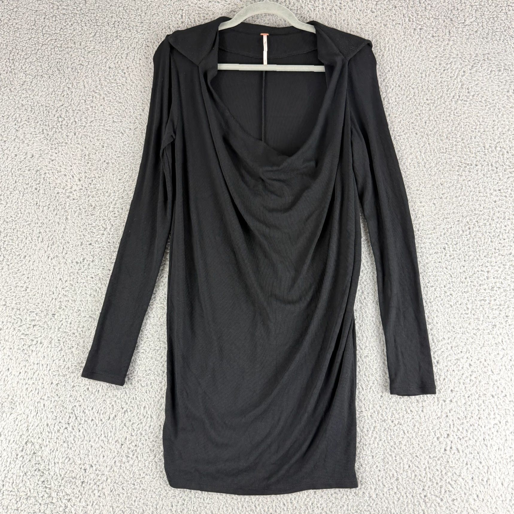 Free People Free People Mini Dress Womens XS Black Draped Neck Long Sleeve Stretch Dress (Solid) Size XS / US 0-2 / IT 36-38 - 2 Thumbnail