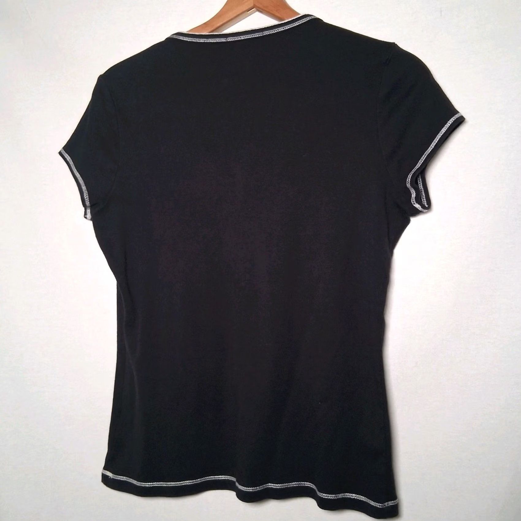 Vintage VINTAGE Dressbarn Shirt Women L Black Cap Sleeve Studded Roses Y2K Size L / US 10 / IT 46 - 4 Thumbnail