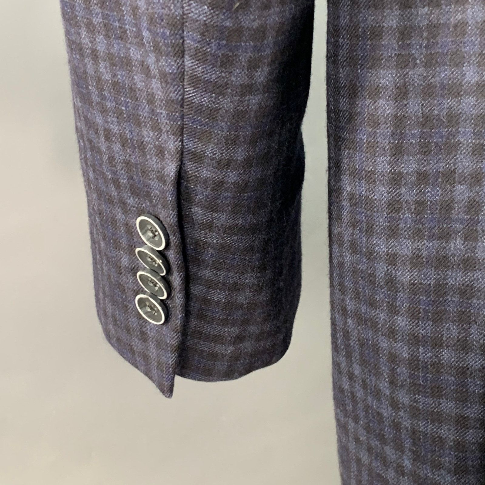 Piattelli Size 44 Navy Black Checkered Wool Single Breasted Sport Coat Size 44L - 5 Thumbnail