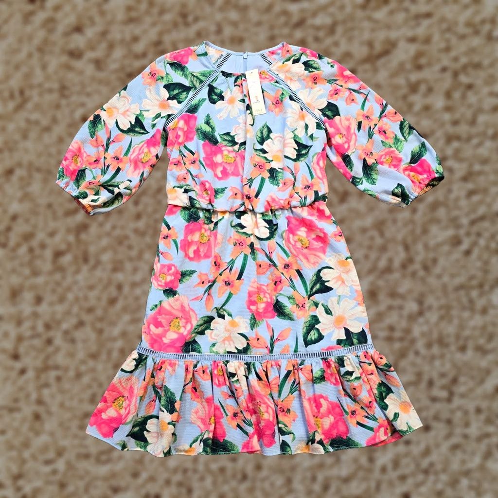 Vintage Eliza J Dress Womens Size 2 Blue Pink Floral Tropical Aloha 3/4 Sleeve Cocktail Size XS / US 0-2 / IT 36-38 - 1 Thumbnail