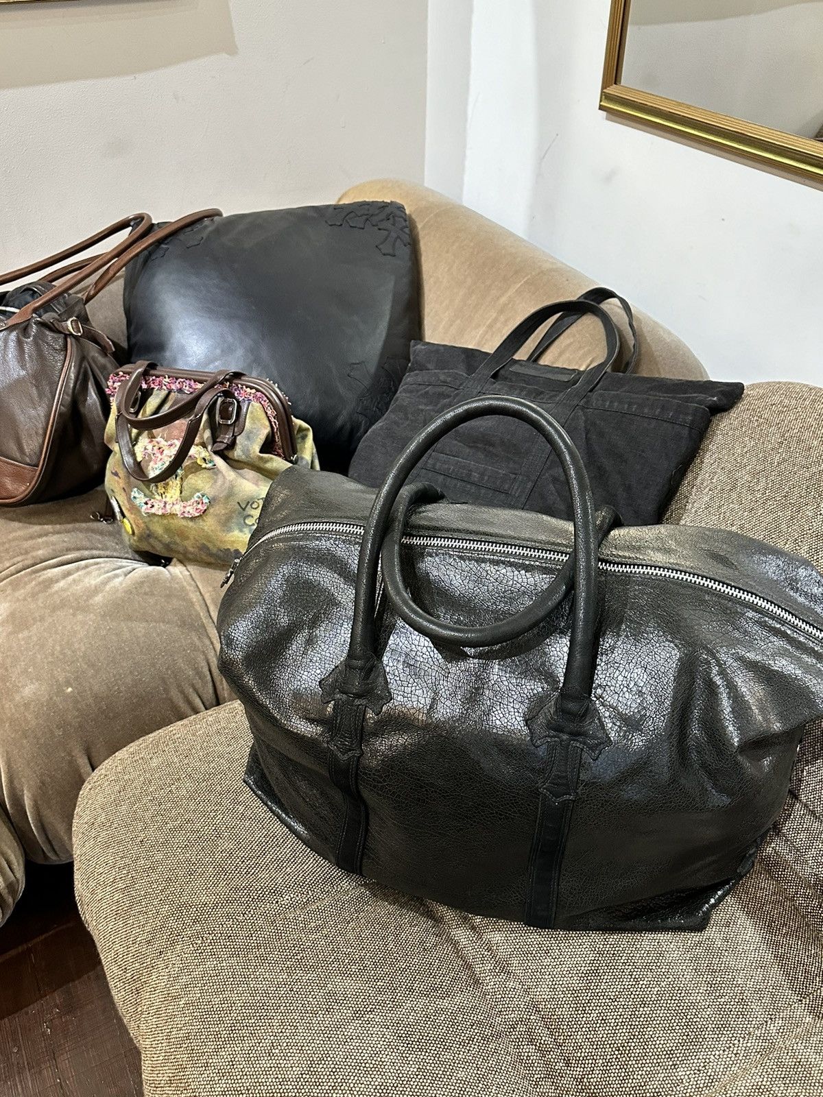 Cross Patch Black Chrome Duffle CHROME HEARTS HUGE LEATHER LUGGAGE