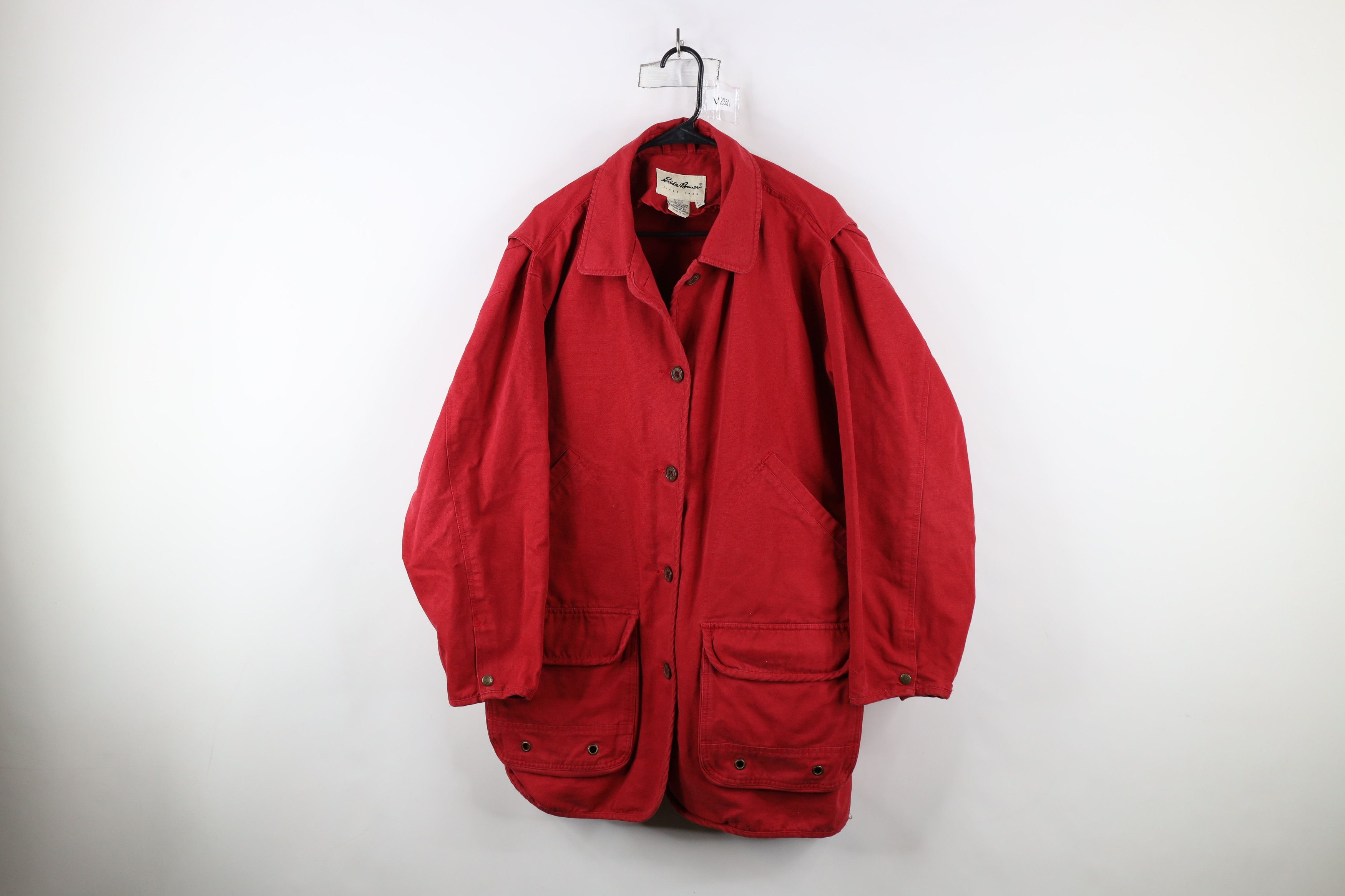 Eddie Bauer × Vintage Vintage 90s Eddie Bauer Canvas Chore Barn Jacket Red Cotton Size US L / EU 52-54 / 3 - 1 Thumbnail