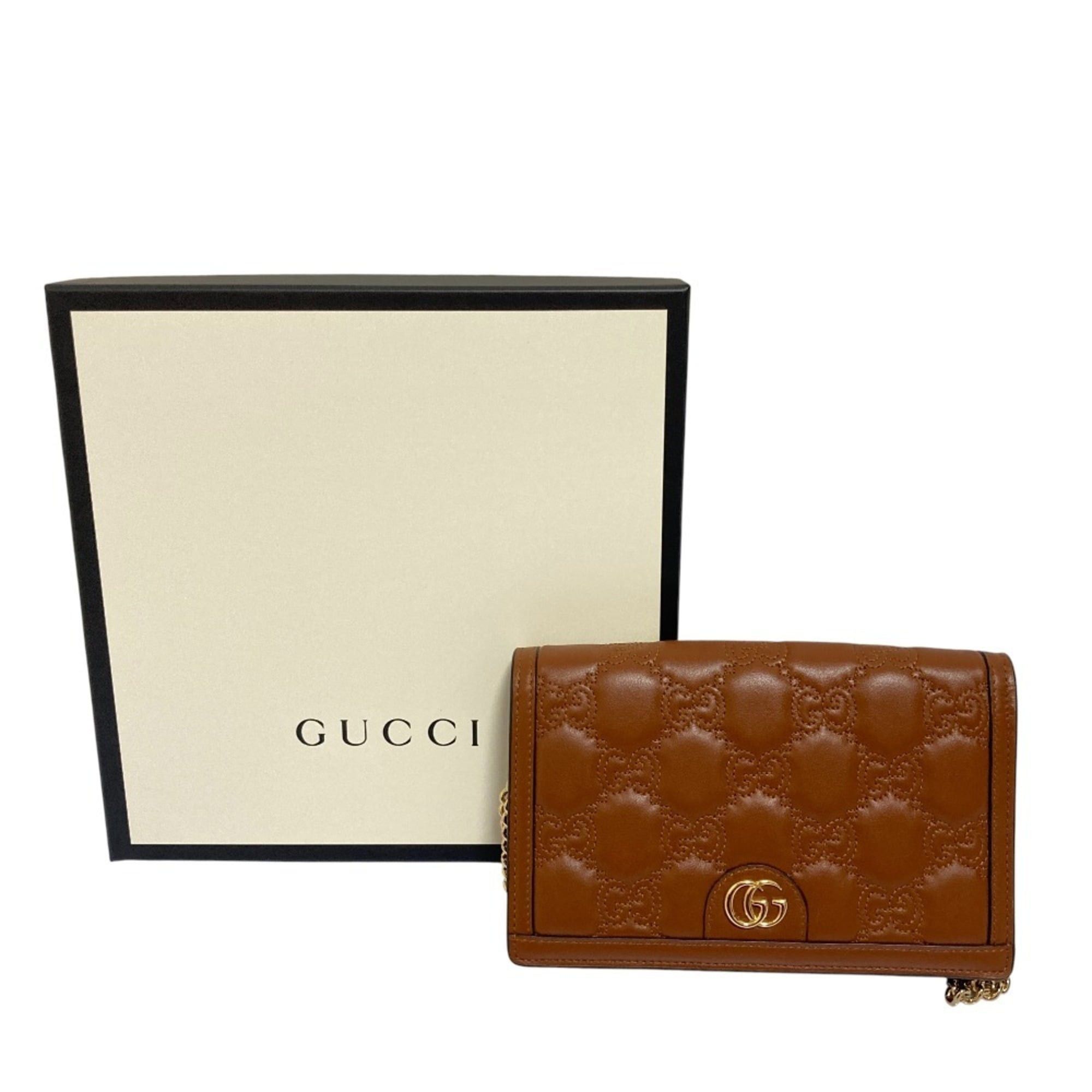 Gucci GUCCI GG Matelasse Leather Wallet, Chain Shoulder Bag, 723787, Brown, Women's Size ONE SIZE - 1 Thumbnail