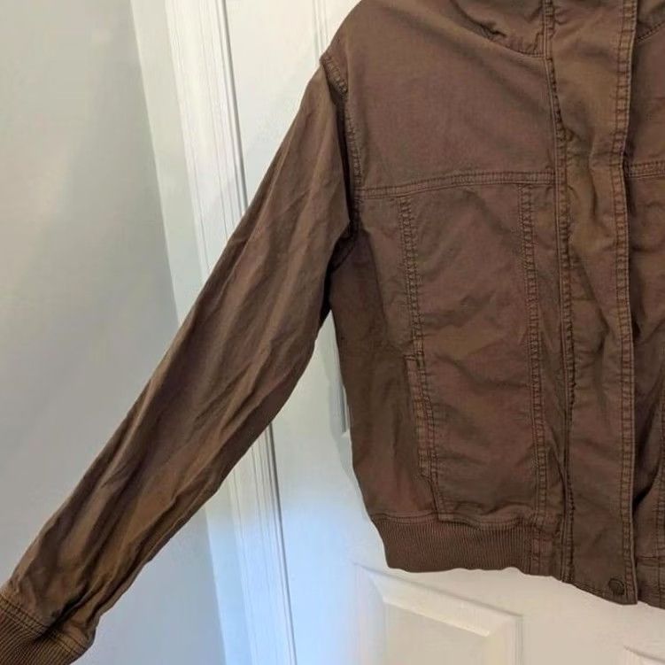 Vintage Womens Brown Utility Bomber Jacket Zip Snap Front Lightweight Minimalist L Size L / US 10 / IT 46 - 3 Thumbnail