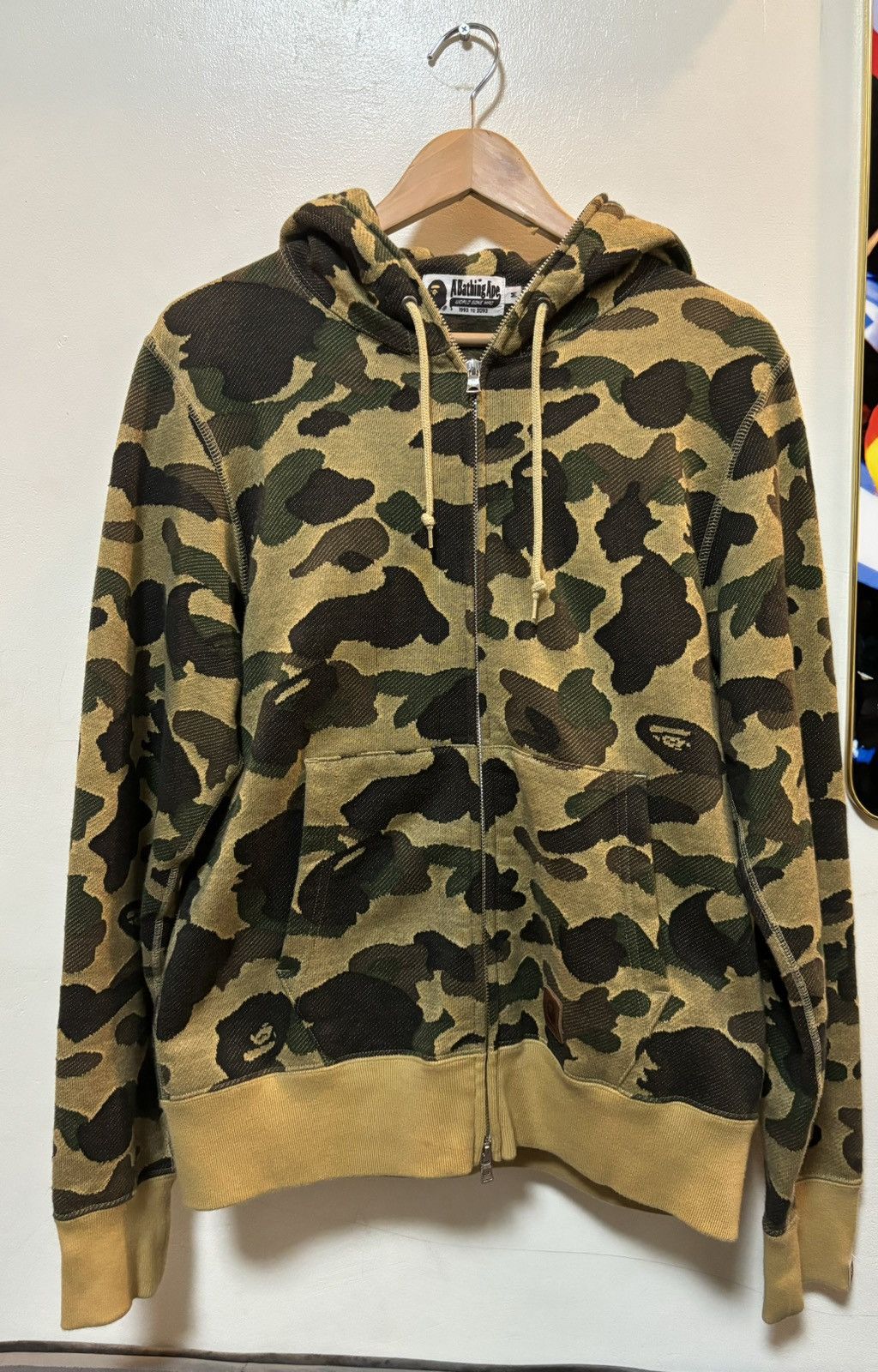 image of Bape 1St Camo Jacquard Full Zip Hoodie in Yellow, Men's (Size Medium)