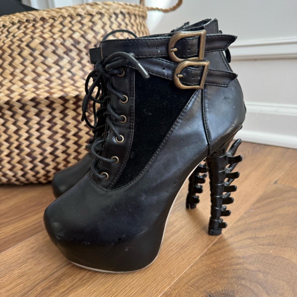 Other Gothic Babe Gothic Punk Bone Heel Boots Black $184 38 Size US 8 / IT 38 - 3 Thumbnail