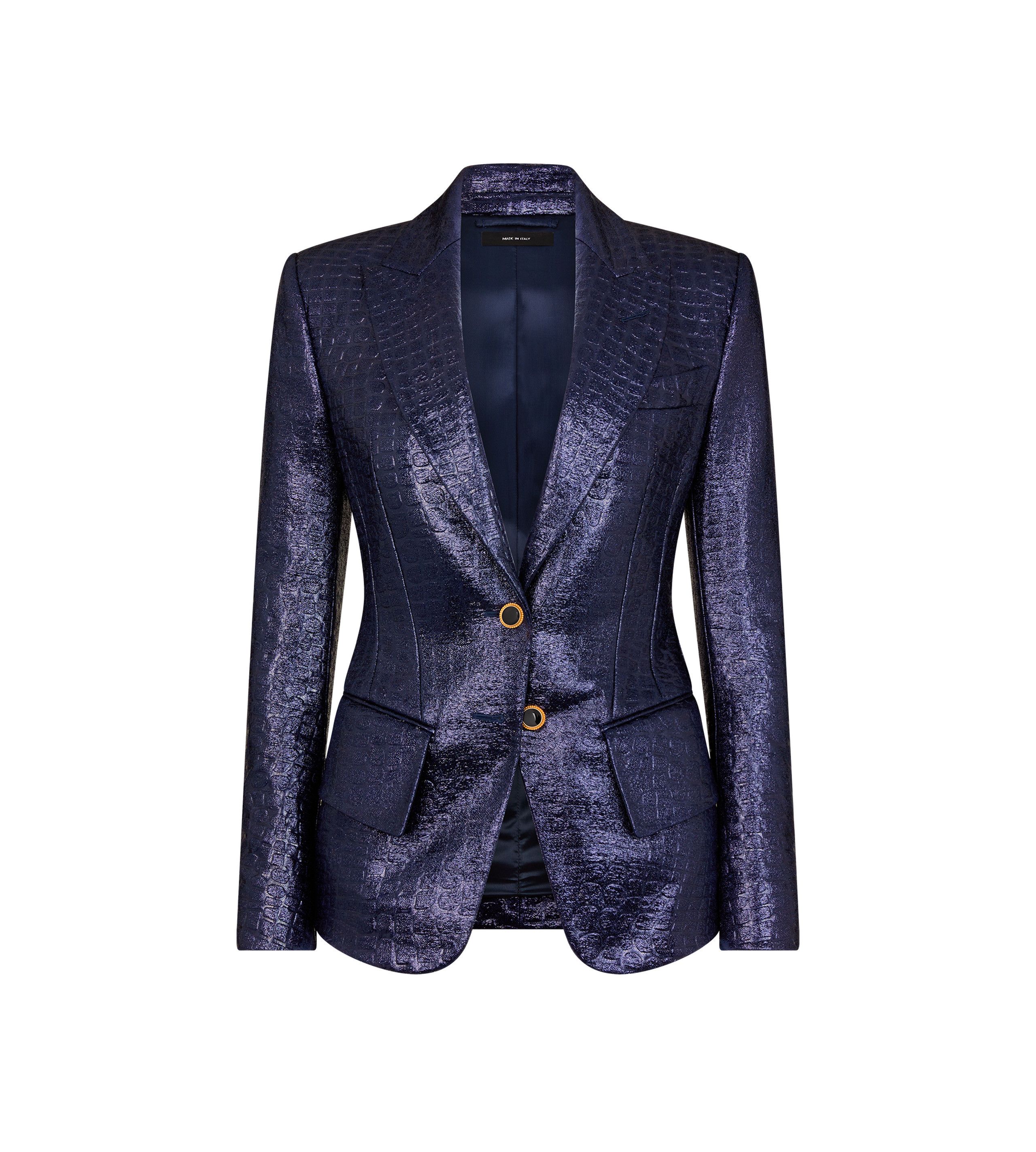 Tom Ford o1w1db10525 GI2975 Croc Embossed Jacquetta Jacket in Blue Size XXS / US 00 / IT 34 - 1 Preview