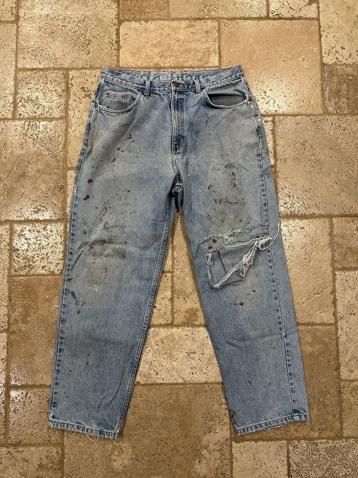 Vintage Vintage Distressed Blowout Thrashed Painter Blue Denim Jeans Size US 36 / EU 52 - 1 Thumbnail