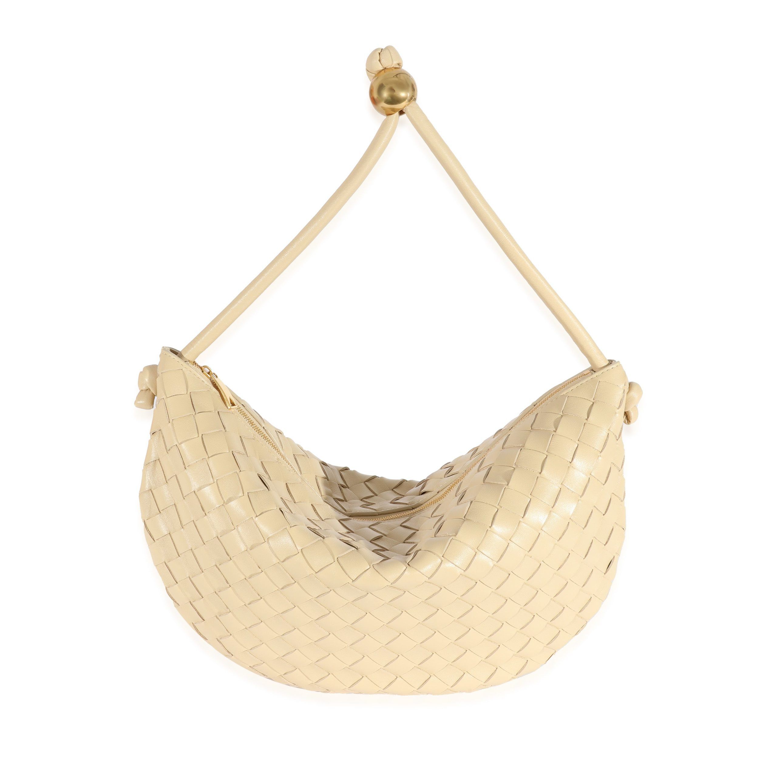image of Bottega Veneta Beige Intrecciato Half Moon Bag in White, Women's
