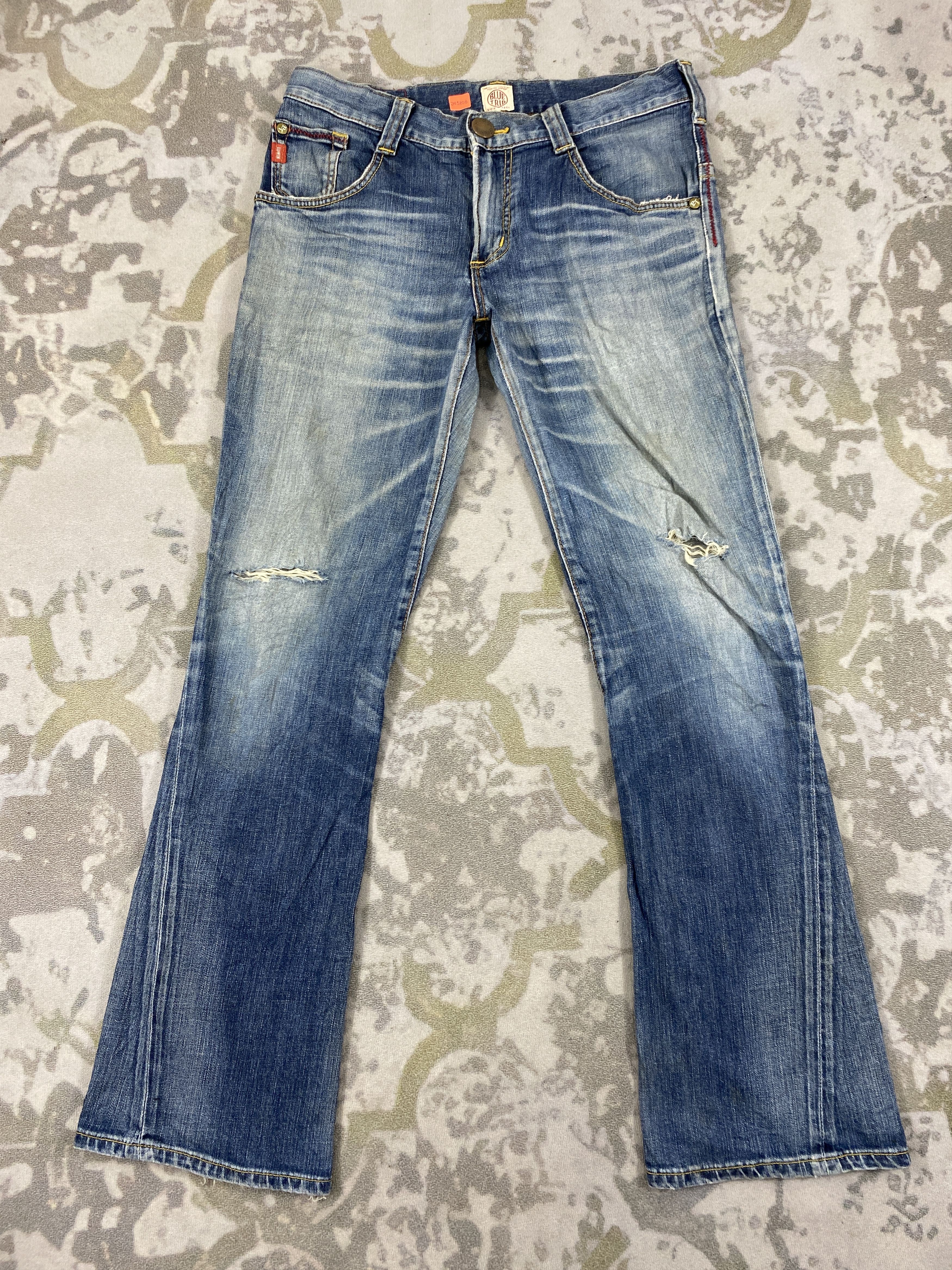 image of Distressed Denim x Hype Vintage Edwin Blue Trip Flare Jeans 35X32.5- Jn3800 in Blue Distressed