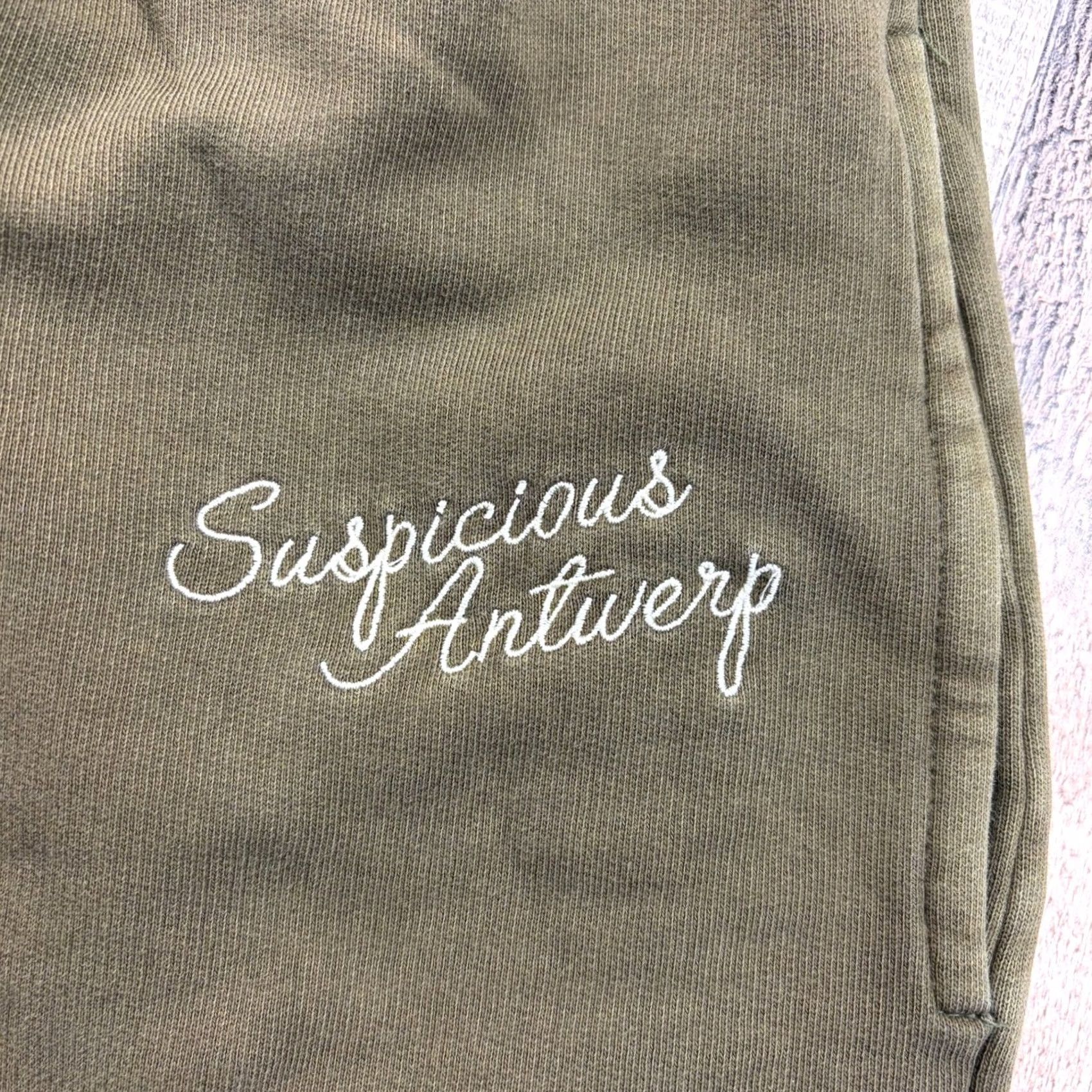 Suspicious Antwerp Sweatpants Men 1XL Olive Green Script Logo Joggers Streetwear in Brown, Men's (Size 35) — image 2 of 6
