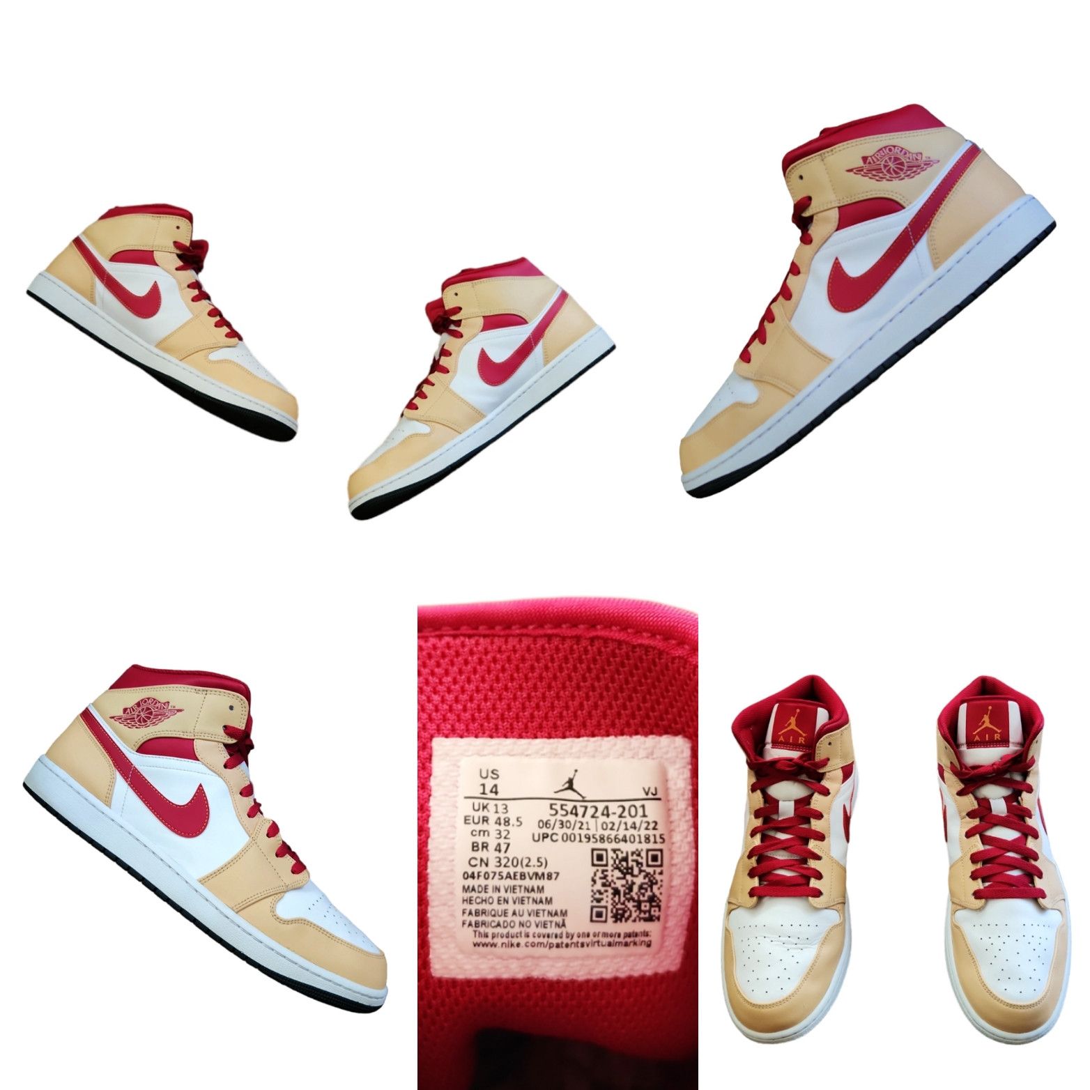 image of Jordan Nike Air Jordan 1 Mid Light Curry Red Size 14 554724-201 49Ers Shoes, Men's
