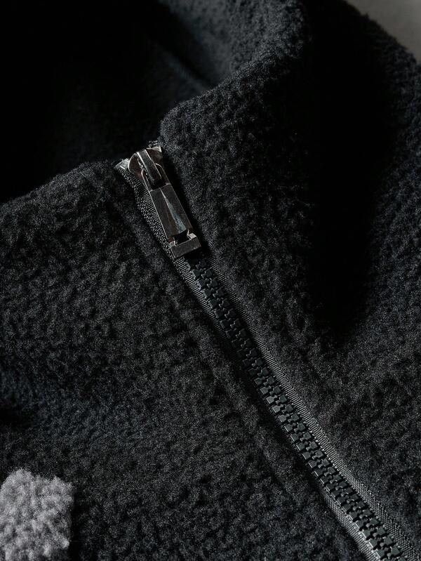 Japanese Brand Black & Grey Panel Fleece Zip Up Hoodie. Size US M / EU 48-50 / 2 - 7 Thumbnail