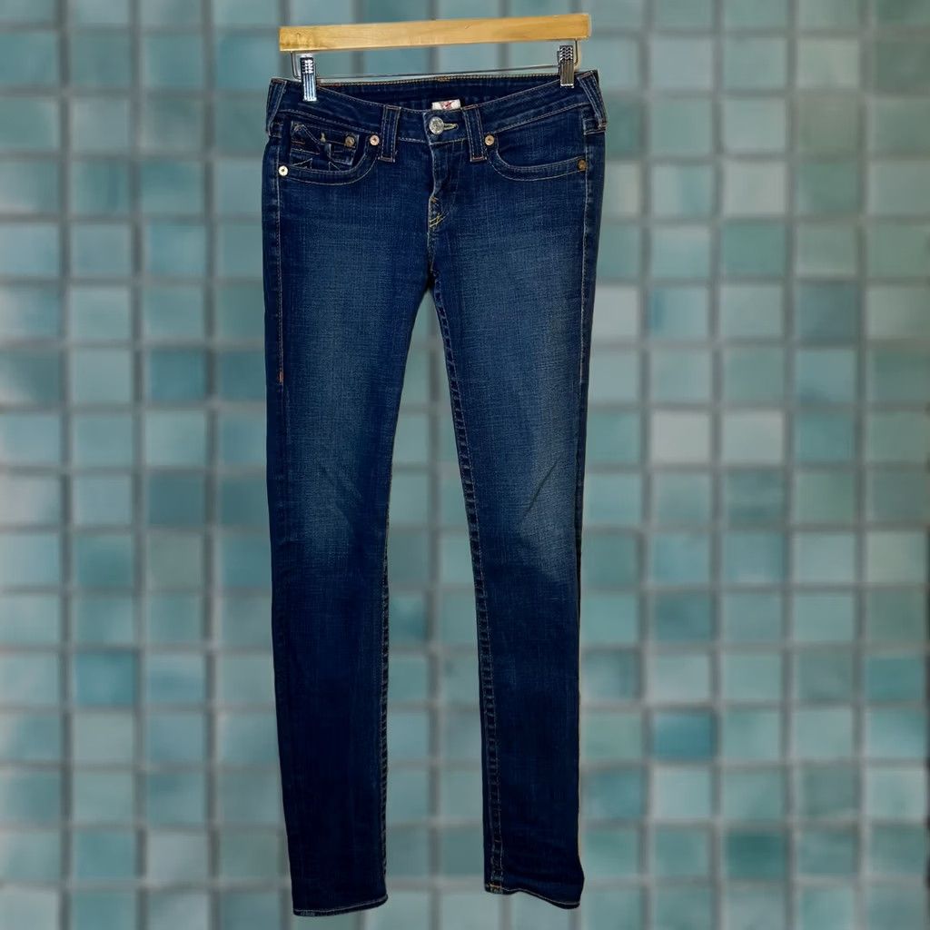 True Religion VINTAGE? False. Actually: True Religion Julie Skinny Jeans Dark Wash Low Rise Flap Pocket Womens Size 29 Size 29" - 1 Thumbnail